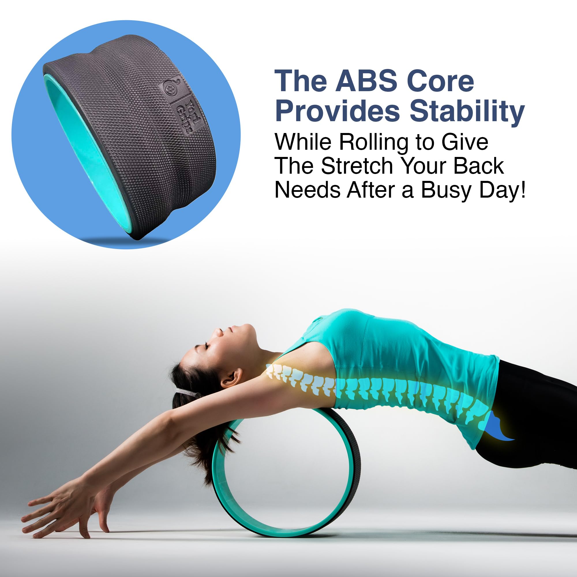 Foam Padded Back Roller Wheel with Spine Cradle - Deep Tissue Massage Tool for Back Pain Relief & Muscle Stretching - Set of 4 - Perfect for Yoga, Physical Therapy & Post-Workout Recovery