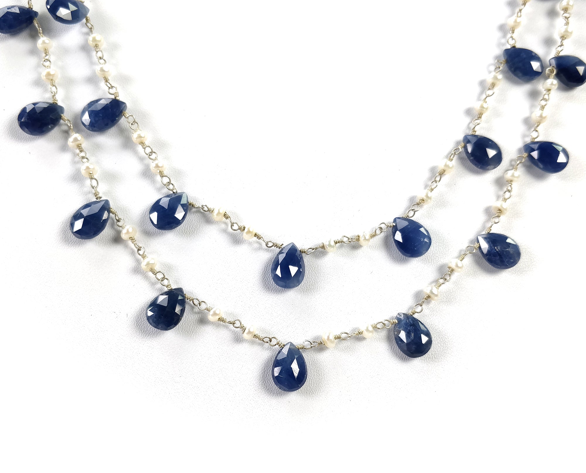 Natural Blue Sapphire Beaded Necklace - 925 Sterling Silver Rose Cut Untreated Sapphire Gemstone Jewelry for Women | Elegant Gift for Birthday, Anniversary & Special Occasions