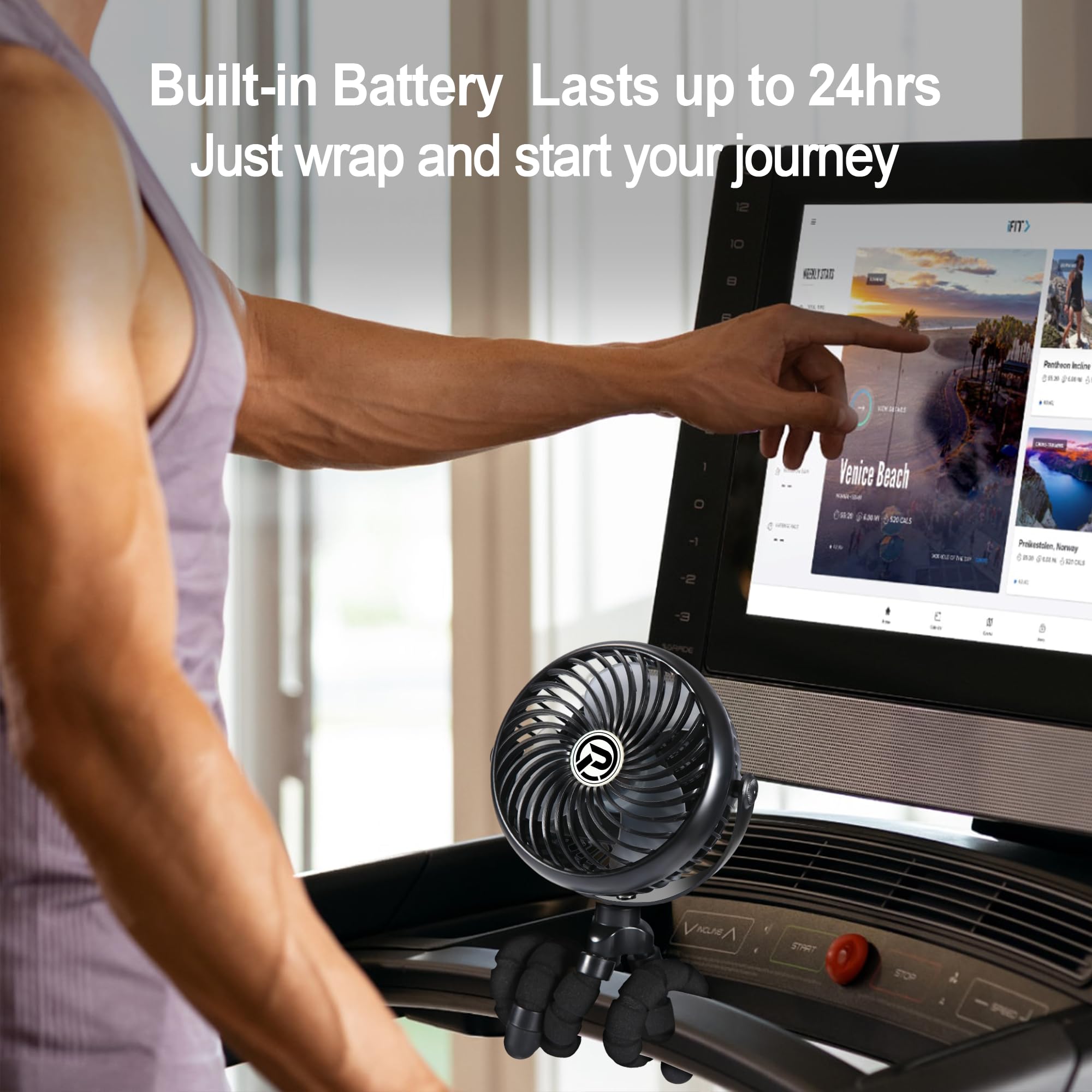 Rechargeable Clip on Fan for Treadmill & Exercise Bike - Portable Cooling Fan with Adjustable Angle for Home Gym, Office, or Outdoor Workouts