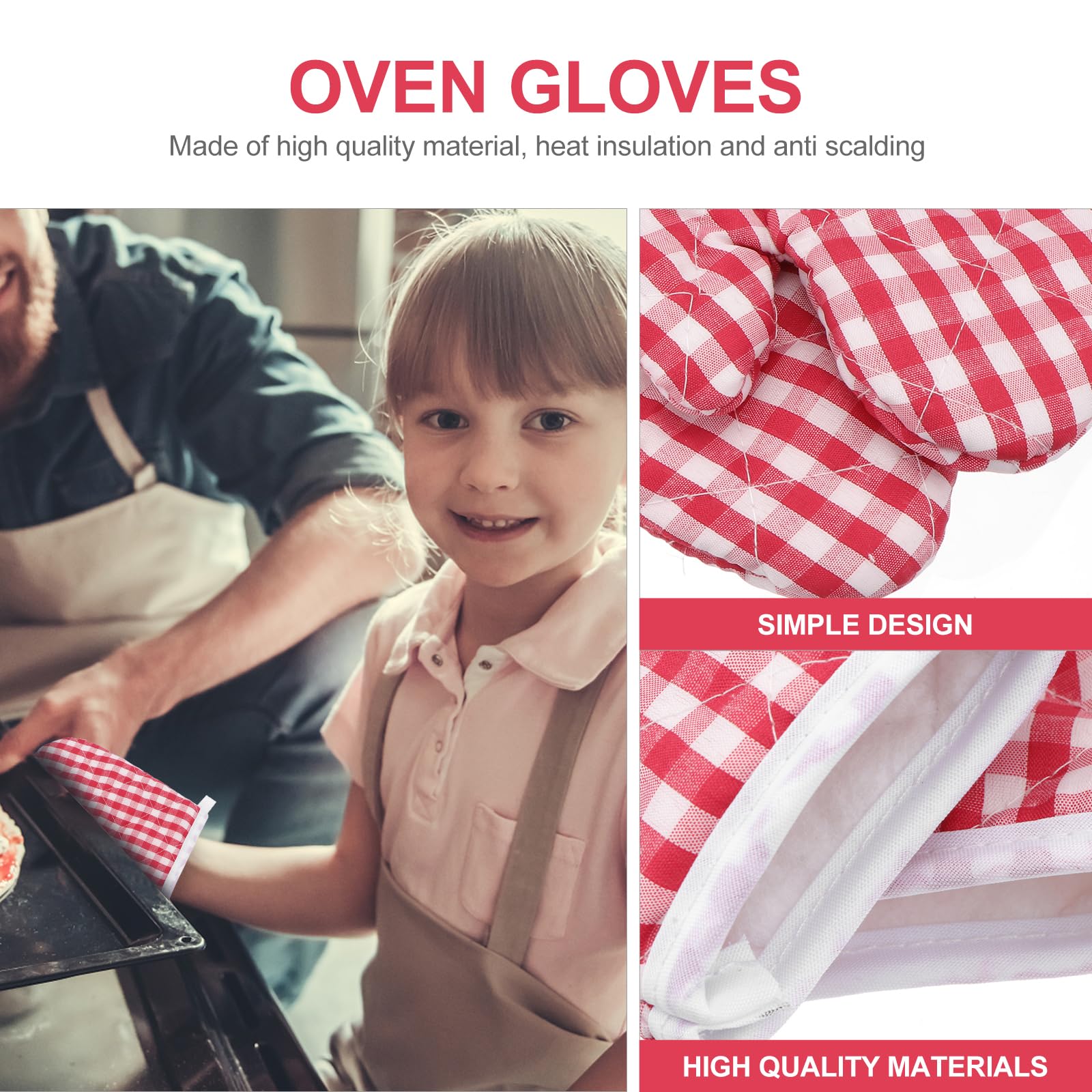 UPKOCH Red Plaid Heat Resistant Oven Mitts for Kids - Cute Kitchen Gloves for Baking & Cooking (2 Pack) - Extra Long Silicone Lined Mittens - Perfect for Young Bakers, Home Chefs & Holiday Cookie Decorating