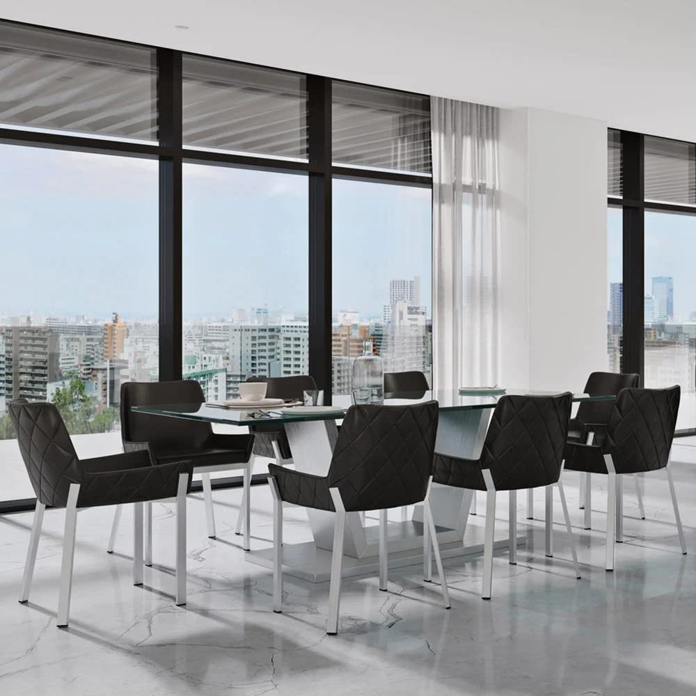 Premium Zuri Furniture Sydney Black Leatherette Dining Chair with Brushed Stainless Steel Legs - Modern Kitchen & Dining Room Seating for Home & Restaurant Use