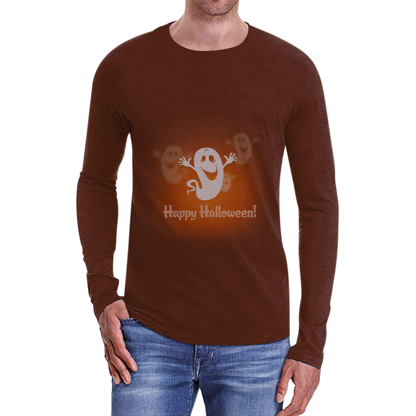 Makalon Men's 3D Print Long Sleeve Cotton T-Shirt - Stylish Workout & Casual Crewneck Top for Halloween, Gym, and Everyday Wear