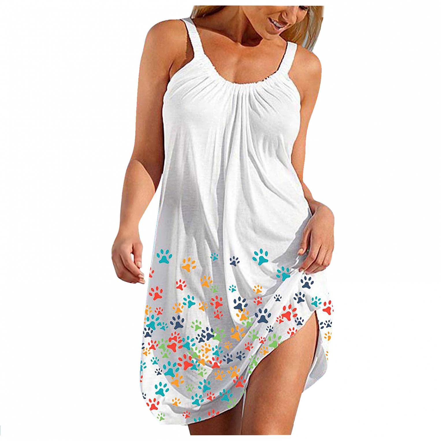 Women's Spring Sleeveless Dragonfly Print Sun Dress - Casual Pleated Beach Tank Dress for Summer Vacation, Pool Party & Outdoor Activities (Plus Size Available)