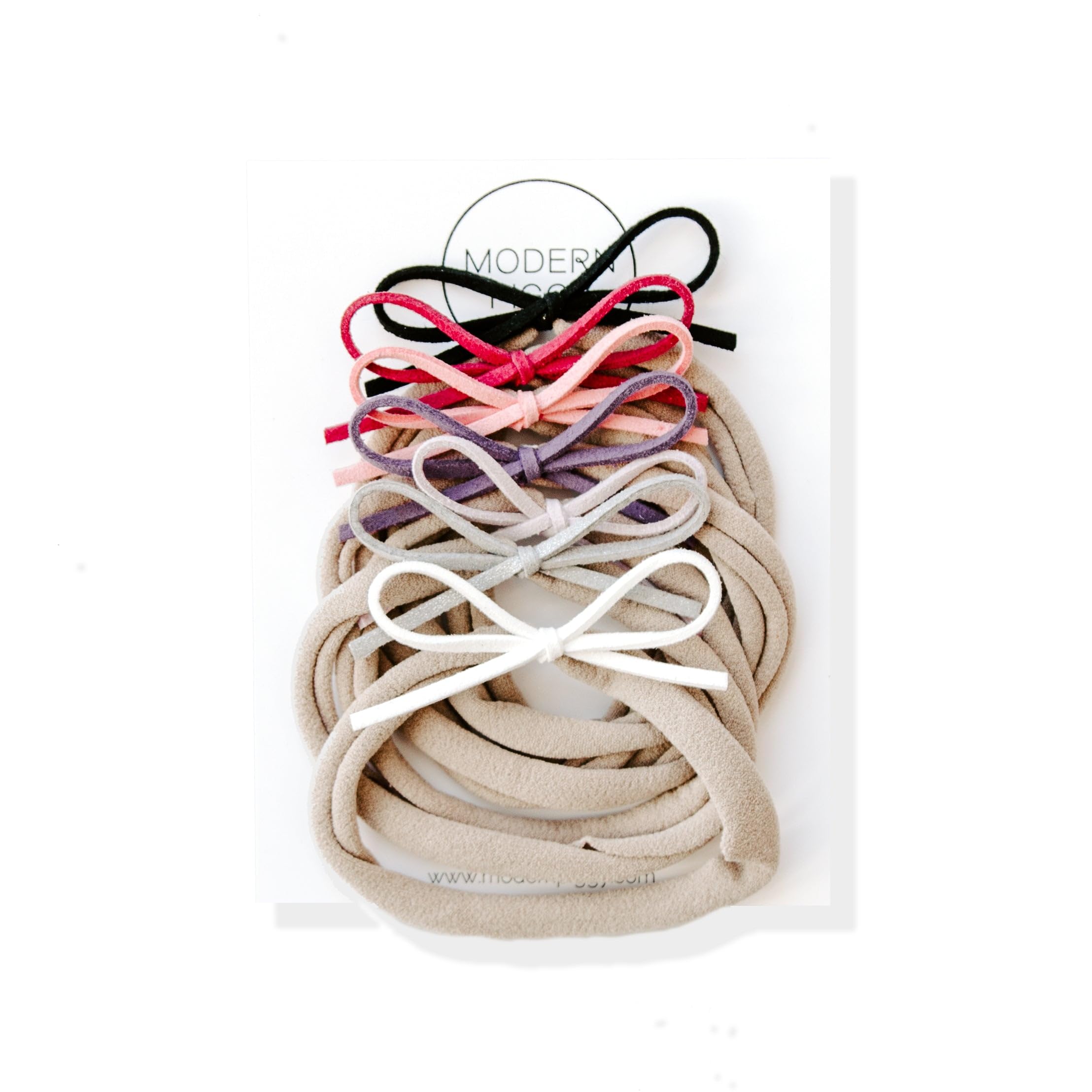 Suede Baby Bow Set of 7 - Nude Nylon Headband for Girls - Perfect for Photos, Parties, and Everyday Style