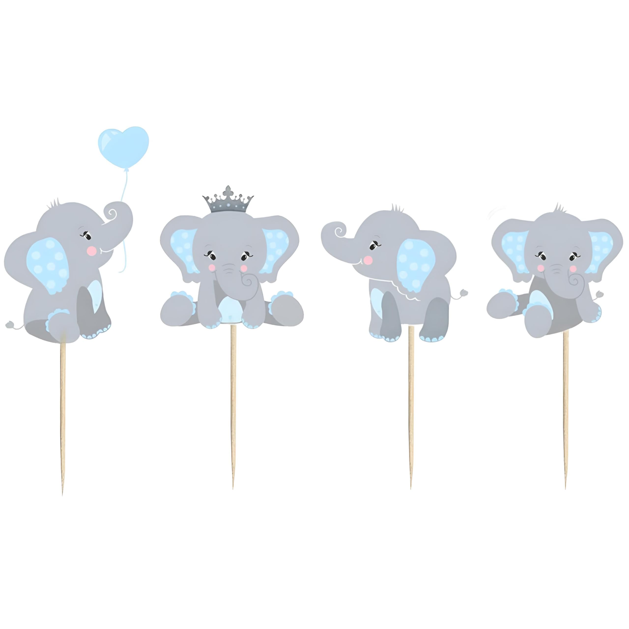 48Pcs Blue Elephant Cupcake Toppers for Baby Shower & Birthday Party Decorations - Double Sided Boy Baby Shower Supplies - Perfect for Baby Boy Theme Parties, Gender Reveals & 1st Birthday Celebrations