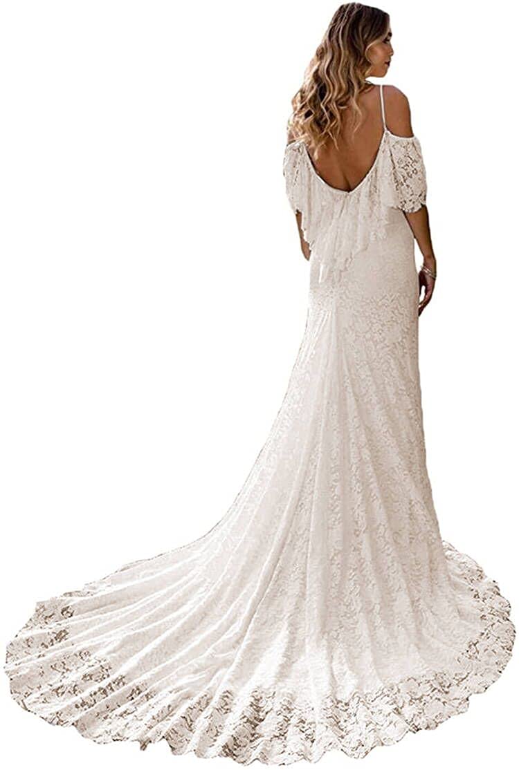 Elegant V-Neck Mermaid Wedding Dress for Bride 2021 - Lace Appliques & Tulle Bridal Gown | Perfect for Beach, Church, and Formal Weddings