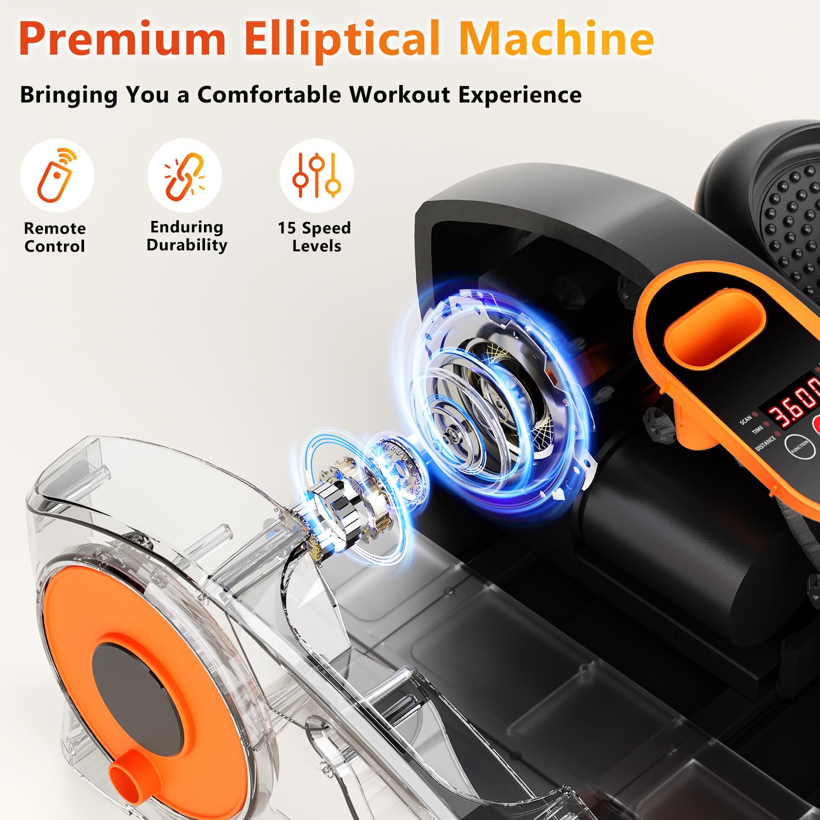 Under Desk Elliptical Machine - 15 Adjustable Speed Quiet Portable Leg Exerciser for Seniors & Office Workers | Seated Pedal Workout at Home or Office | Improve Circulation & Burn Calories While Working