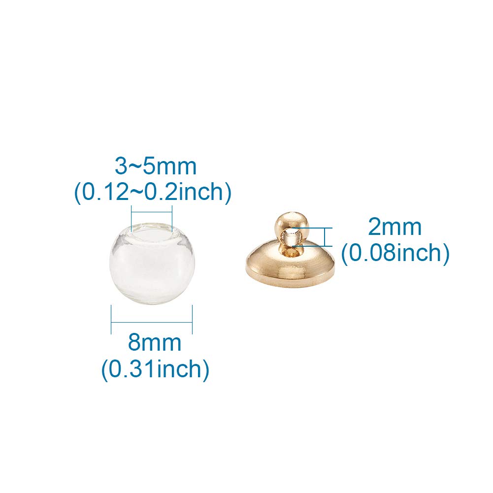 20Pcs 8mm Clear Hollow Glass Ball Beads with Golden Caps - Empty Blown Glass Dome Beads for DIY Earrings & Jewelry Making - Perfect for Wish Bottles, Necklaces, Bracelets and Craft Projects