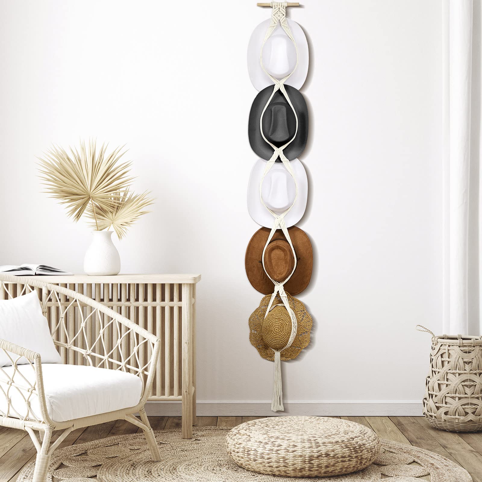 Yulejo Macrame Boho Wall Hat Hangers - Handwoven Bohemian Hat Rack Organizer for Women's Hats | Perfect for Bedroom, Closet & Boho Home Decor