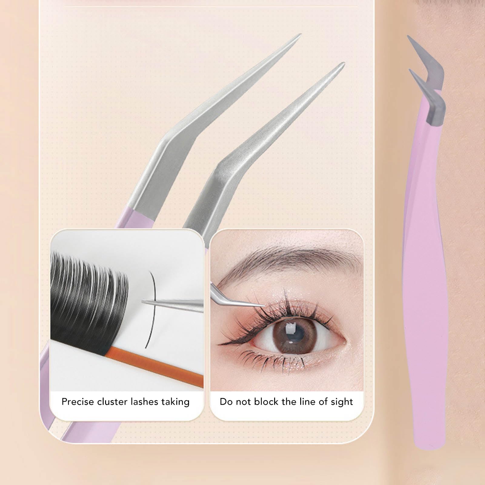 Professional Stainless Steel Eyelash Extension Tweezers - Non-Slip Grip, Precise & Lightweight Lash Applicator Tool for Salon & Home Use