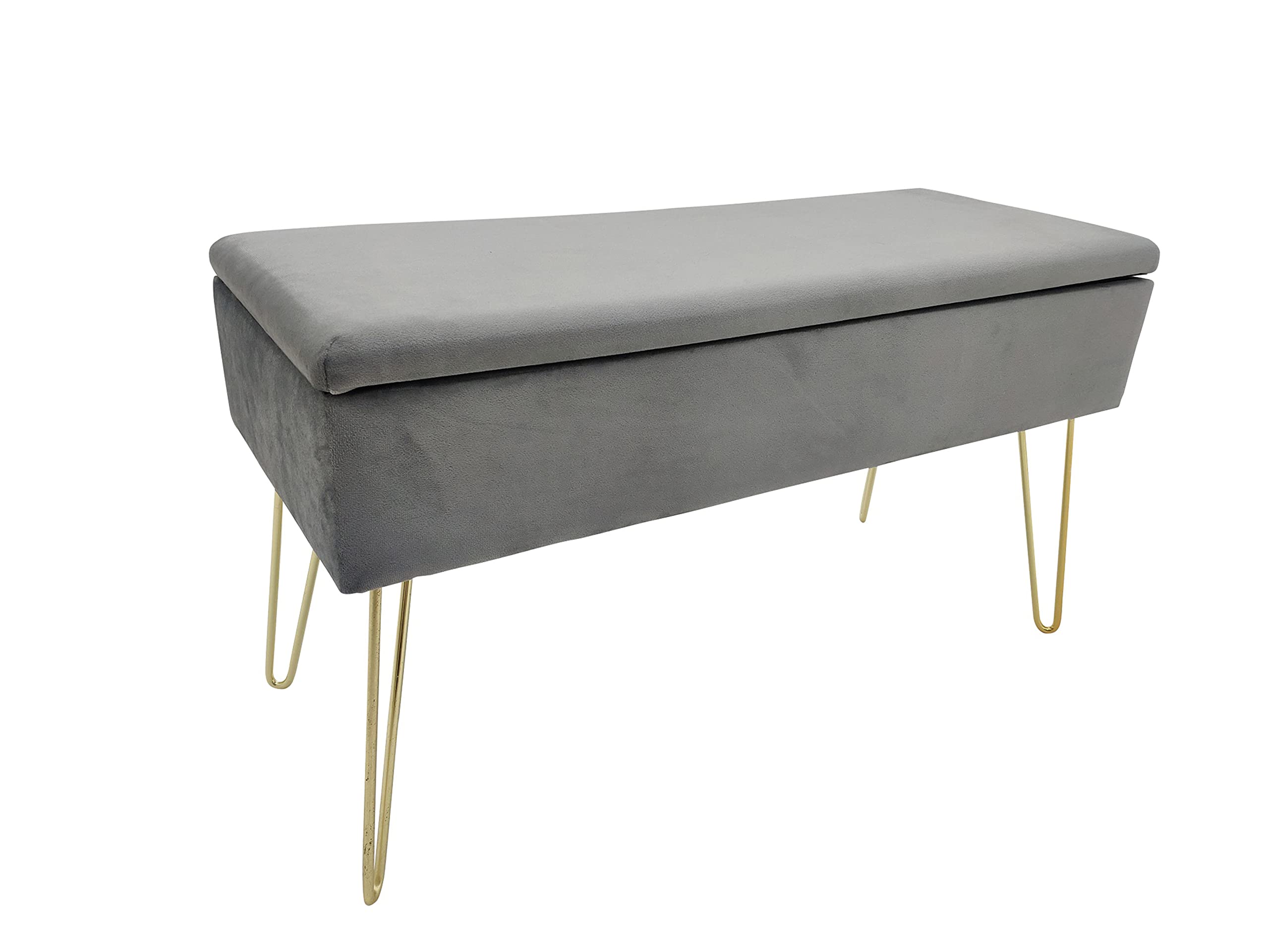 ECHTWERK Scarlett Velvet Upholstered Storage Bench with Makeup Vanity, Rectangular Ottoman with Metal Legs, Polyester Blend, Gray, 77 x 33 x 18 cm - Perfect for Bedroom Seating, Makeup Organization & Living Room Decor