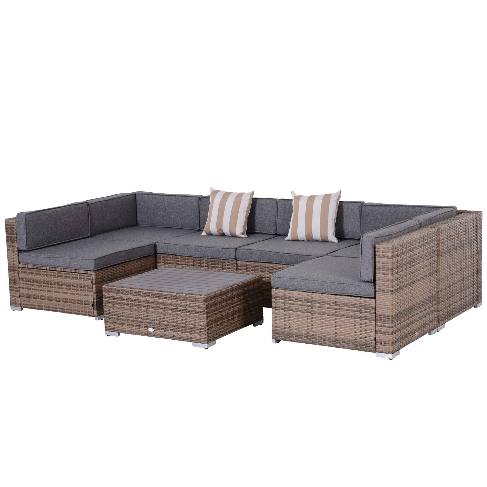 Outsunny 7-Piece Patio Furniture Set, All-Weather PE Rattan Outdoor Sectional Sofa with Cushions & Coffee Table - Perfect for Backyard, Garden, Poolside, and Patio Relaxation