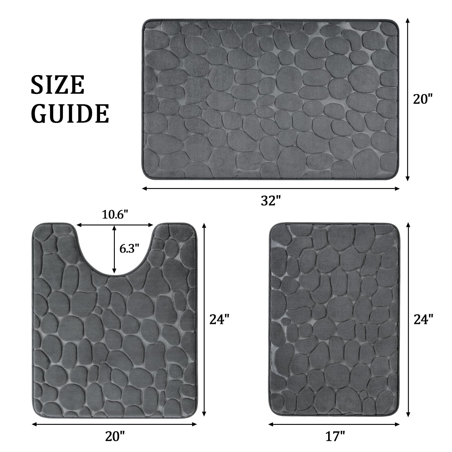YIHOUSE 3-Piece Memory Foam Bathroom Rugs Set - Non-Slip, Washable for Tub & Floor