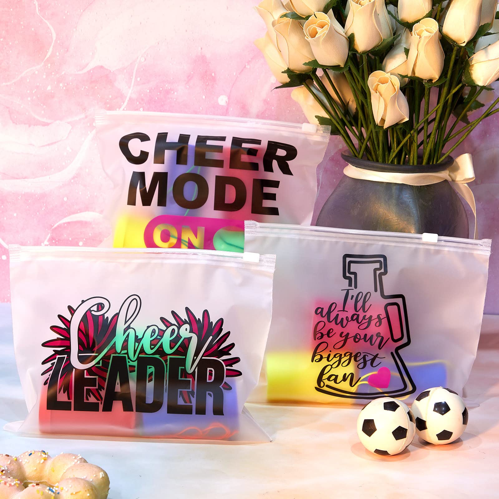 90-Piece Cheerleader Makeup Bag Set - 9 Stylish Designs for Team Gifts, Travel & Cosmetics | Perfect for Cheerleaders, Teen Girls & Women | White Cheer Bags for Sports Events, Parties & Travel Accessories