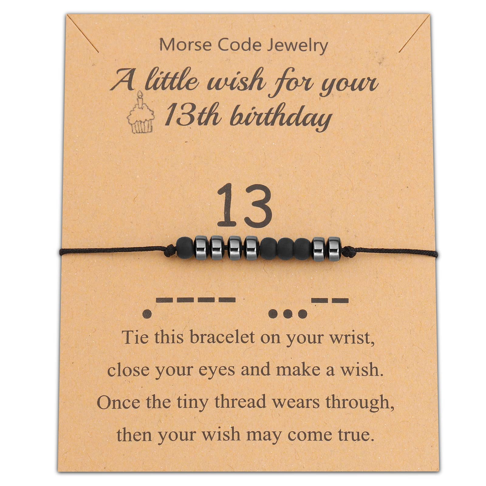 BLEOUK Morse Code Bracelet - 13th Birthday Gift for Girls & Teens, Adjustable Wish Bracelet with Birthstone Charm - Perfect 13th Birthday Present for Daughter, Niece, Best Friend | Birthday Party, Graduation, Special Occasion Jewelry