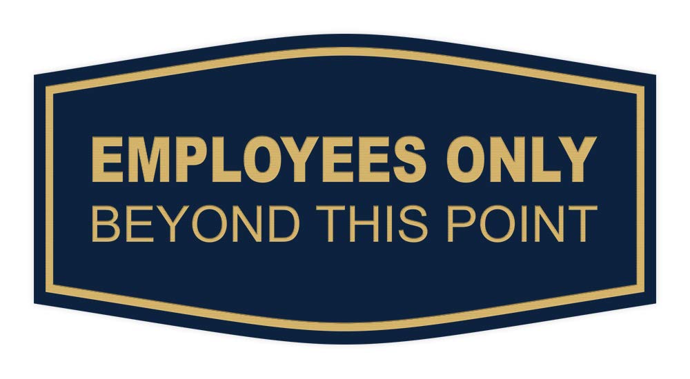 Premium 'Employees Only Beyond This Point' Wall Sign - Business & Office Door Signage - Easy to Install (Blue/Gold, Medium, 1 Pack) - Perfect for Restaurants, Hospitals & Private Offices