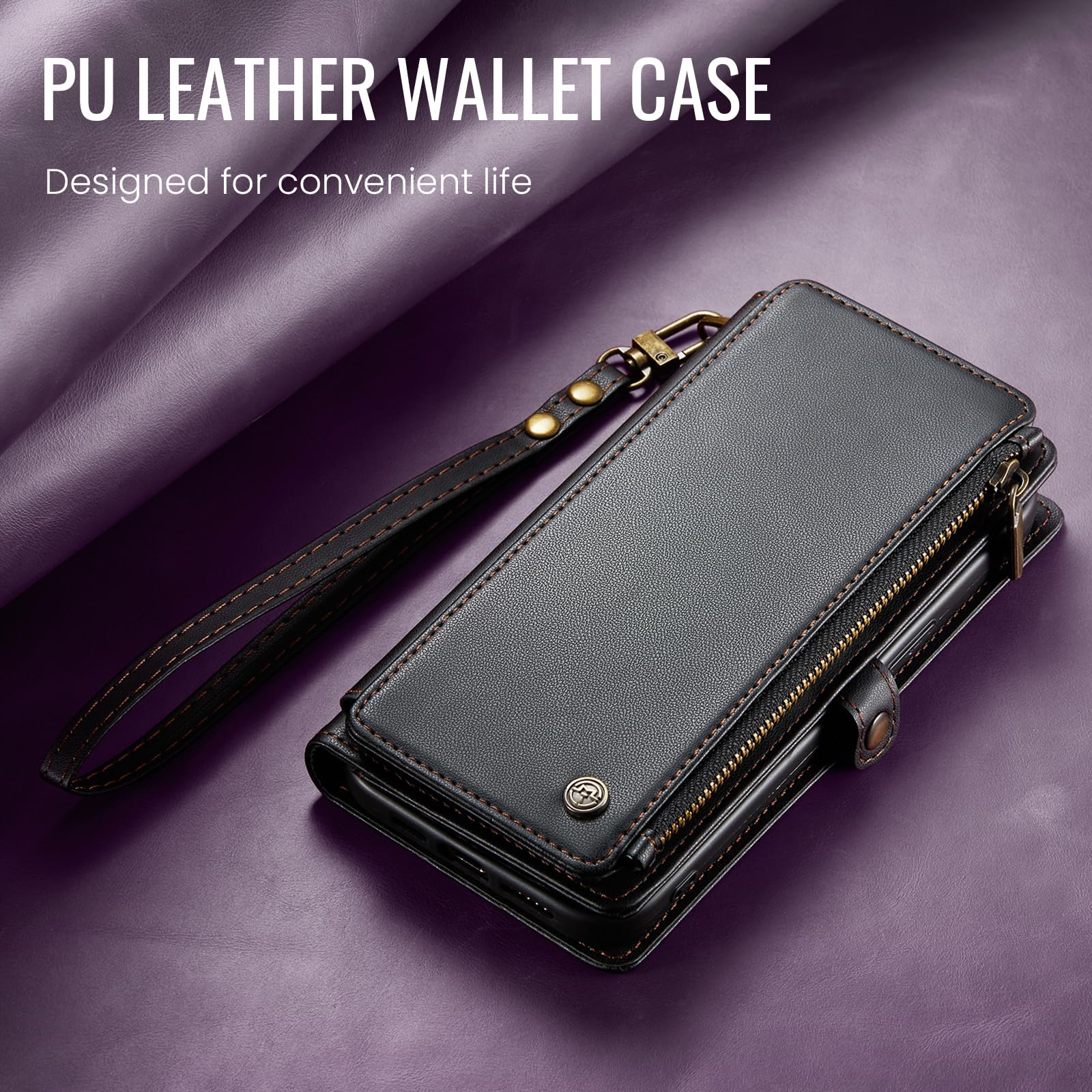 Defencase iPhone 13 Pro Max Case - Elegant Black RFID Blocking Wallet Case with Card Holder, Zipper Closure & Magnetic Flip Cover | PU Leather Protective Phone Cover Compatible with Wireless Charging & Kickstand | Perfect for Travel, Work & Everyday Use