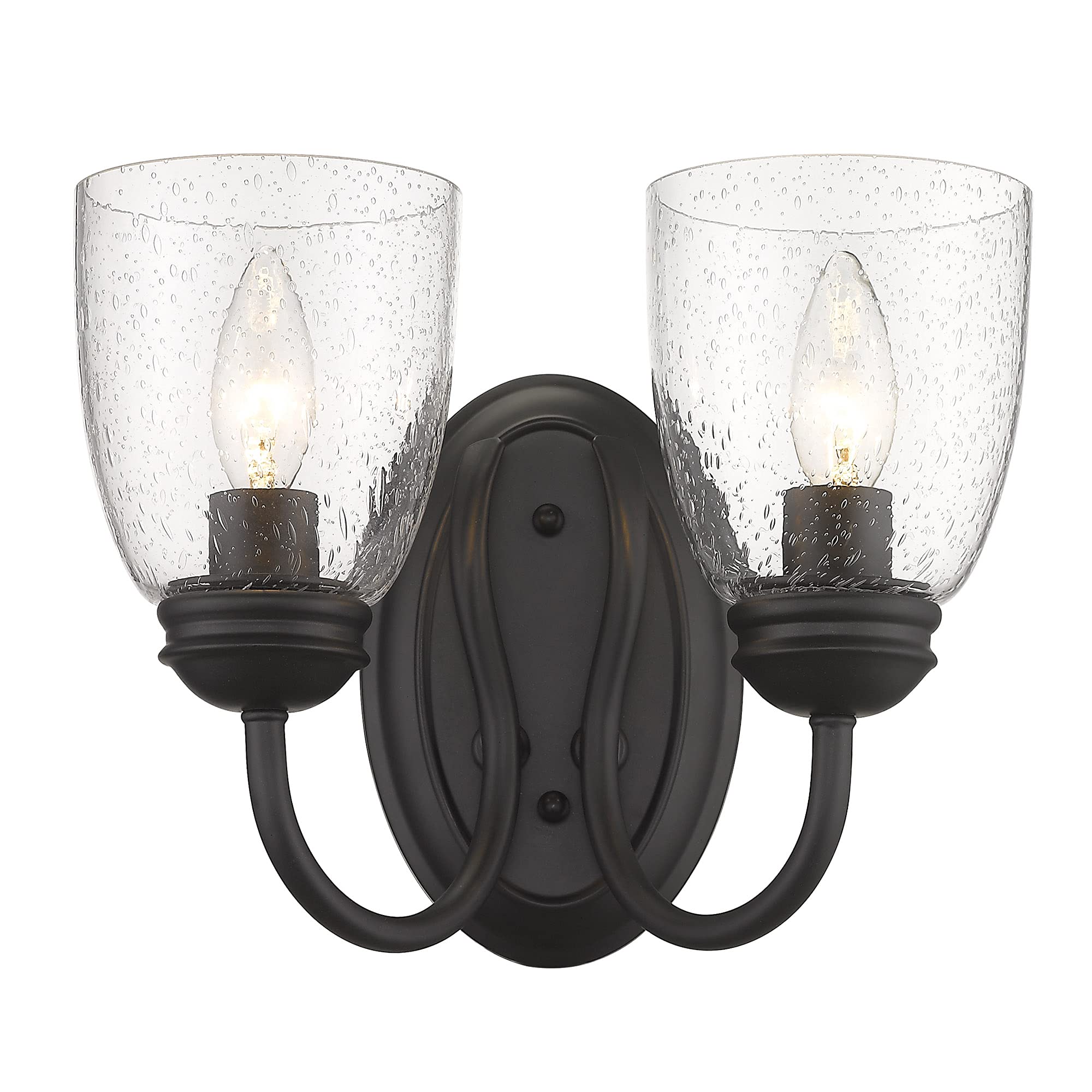 Parrish 2-Light Wall Sconce in Matte Black with Seeded Glass - Modern Wall Lighting Fixture for Bedroom, Living Room & Hallway