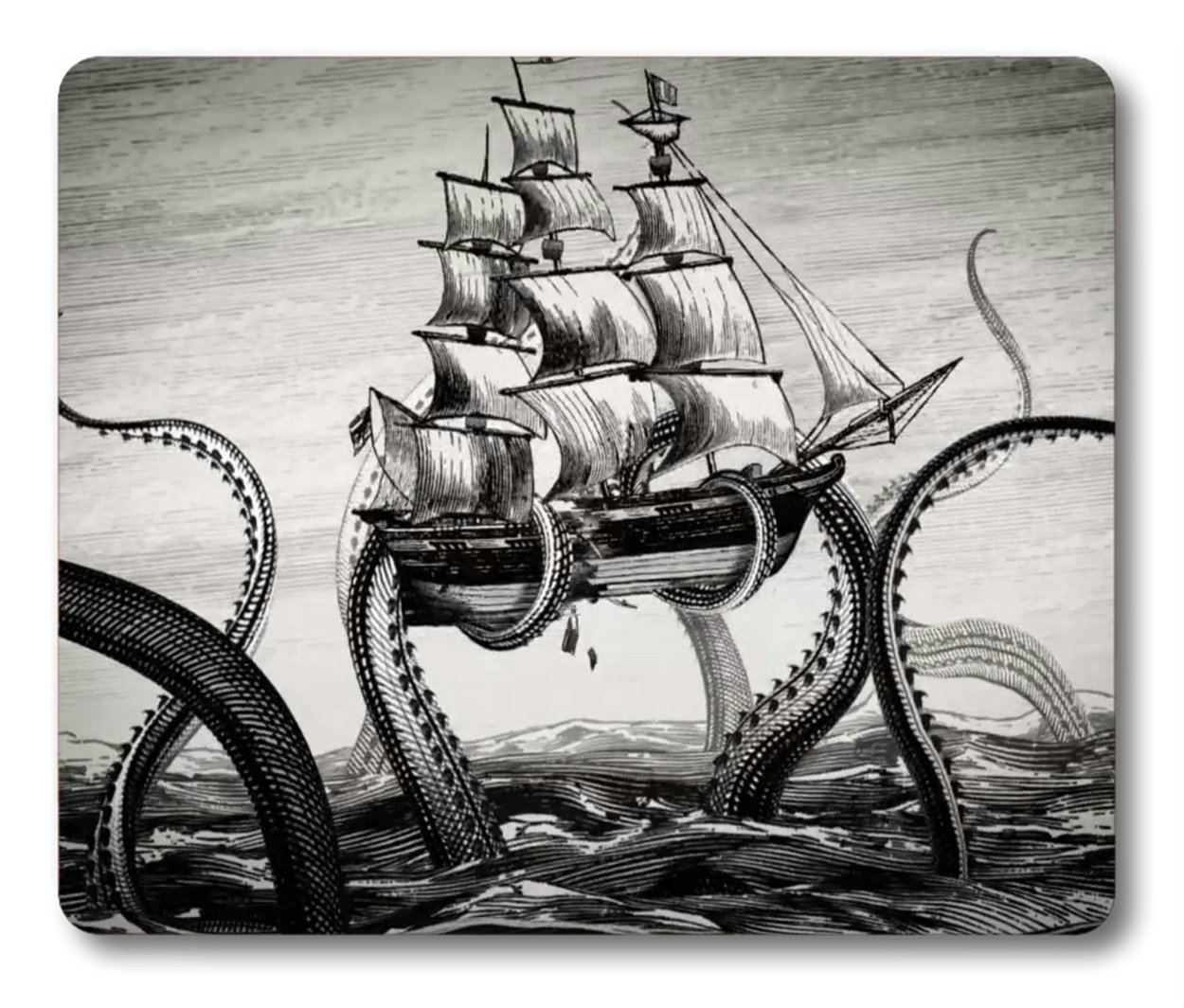 Smooffly Kraken Gaming Mouse Pad - Non-Slip Rubber Base with Sailboat Waves & Octopus Design - Perfect for PC, Laptop, Office & Gaming Setup