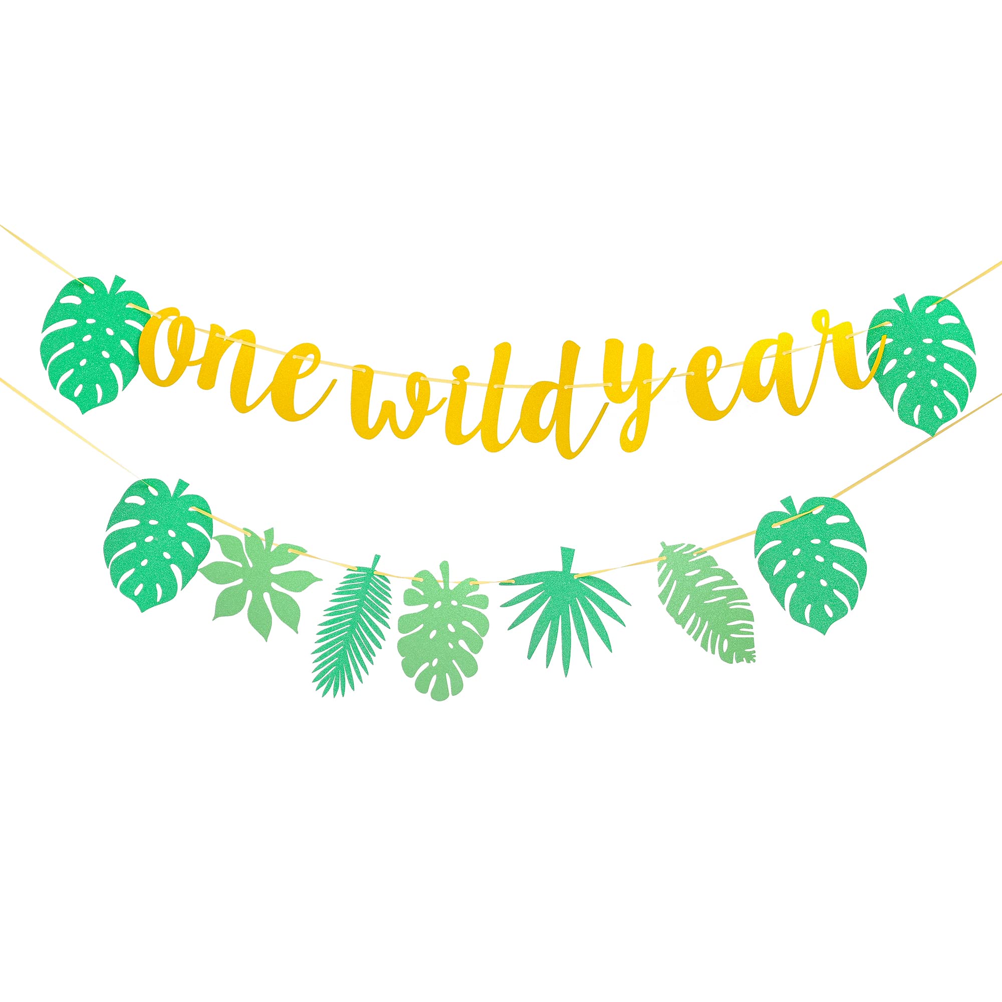 Gold Glitter Wild One Birthday Banner with Tropical Palm Leaves & Turtle - 1st Birthday Party Decor, Baby Shower Garland Sign - Perfect for Jungle Theme Celebrations, Nursery Wall Decor & Photobooth Backdrops