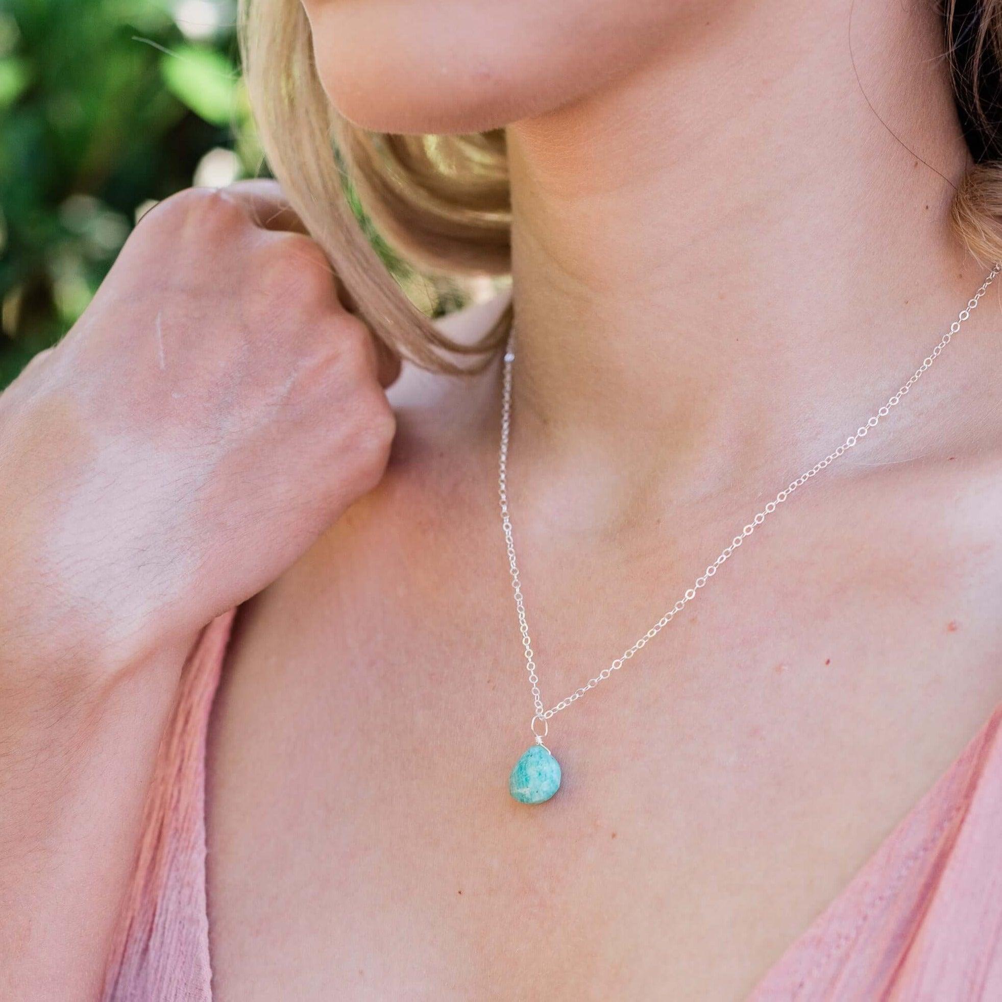 Amazonite Teardrop Crystal Pendant Necklace - Healing Stone Jewelry for Women, Natural Gemstone Drop Necklace for Stress Relief & Positive Energy - Perfect for Meditation, Yoga & Spiritual Gifts