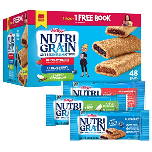 Nutri-Grain Soft Baked Breakfast Bars Variety Pack - 48 Whole Grain Snack Bars with Real Fruit - Healthy Kids & Adult On-the-Go Snacks - Perfect for School Lunch, Office, Travel & Hiking - 62.4oz Box