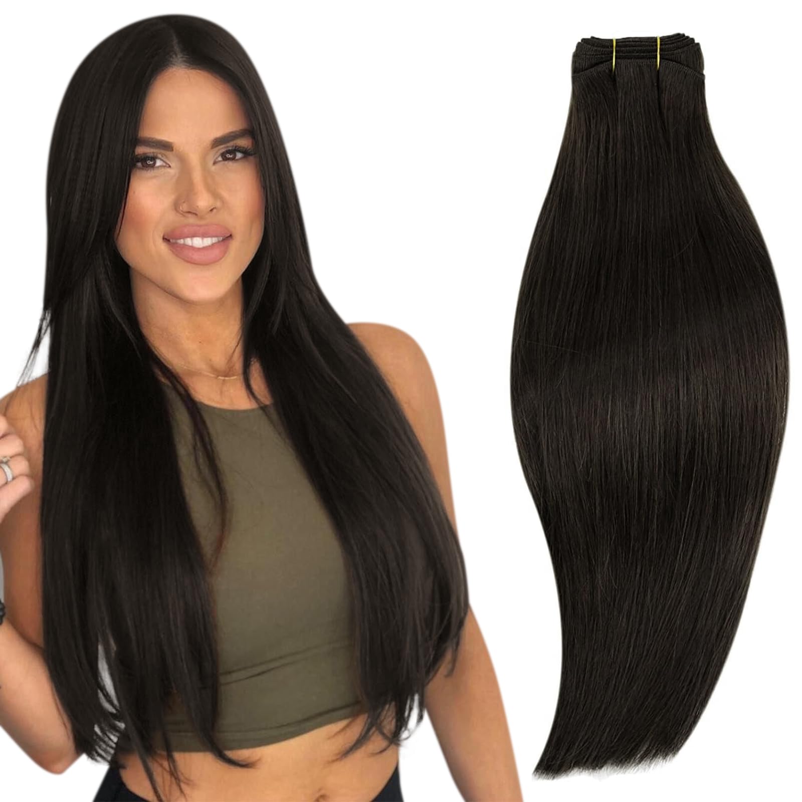 20 Inch Dark Brown Human Hair Weft Extensions - 100g Remy Hair Sew-in Extensions for Long Hair with Full Ends | Hand-Tied, Real Human Hair for Natural Look | Perfect for Daily Wear, Parties, Weddings & Special Occasions