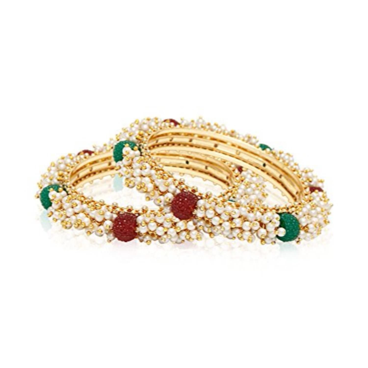 Efulgenz Indian Bangles - Gold Plated Pearl Studded Bollywood Bracelet Set for Women | Traditional Ethnic Wedding Jewelry | Perfect for Bridal, Party & Festive Occasions