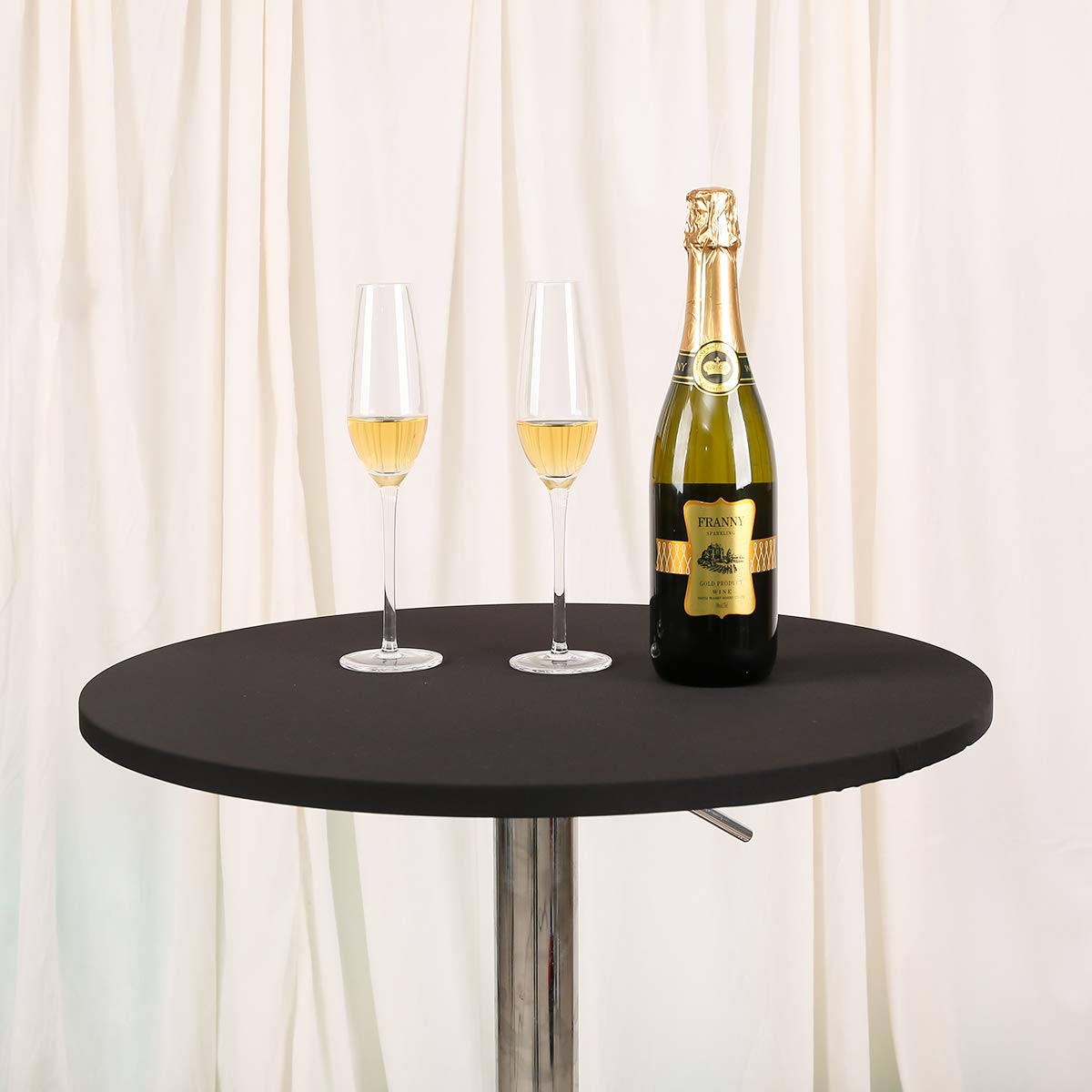 JISEN Stretchable Round Tablecloth 48 Inch - Black for Cocktail Parties