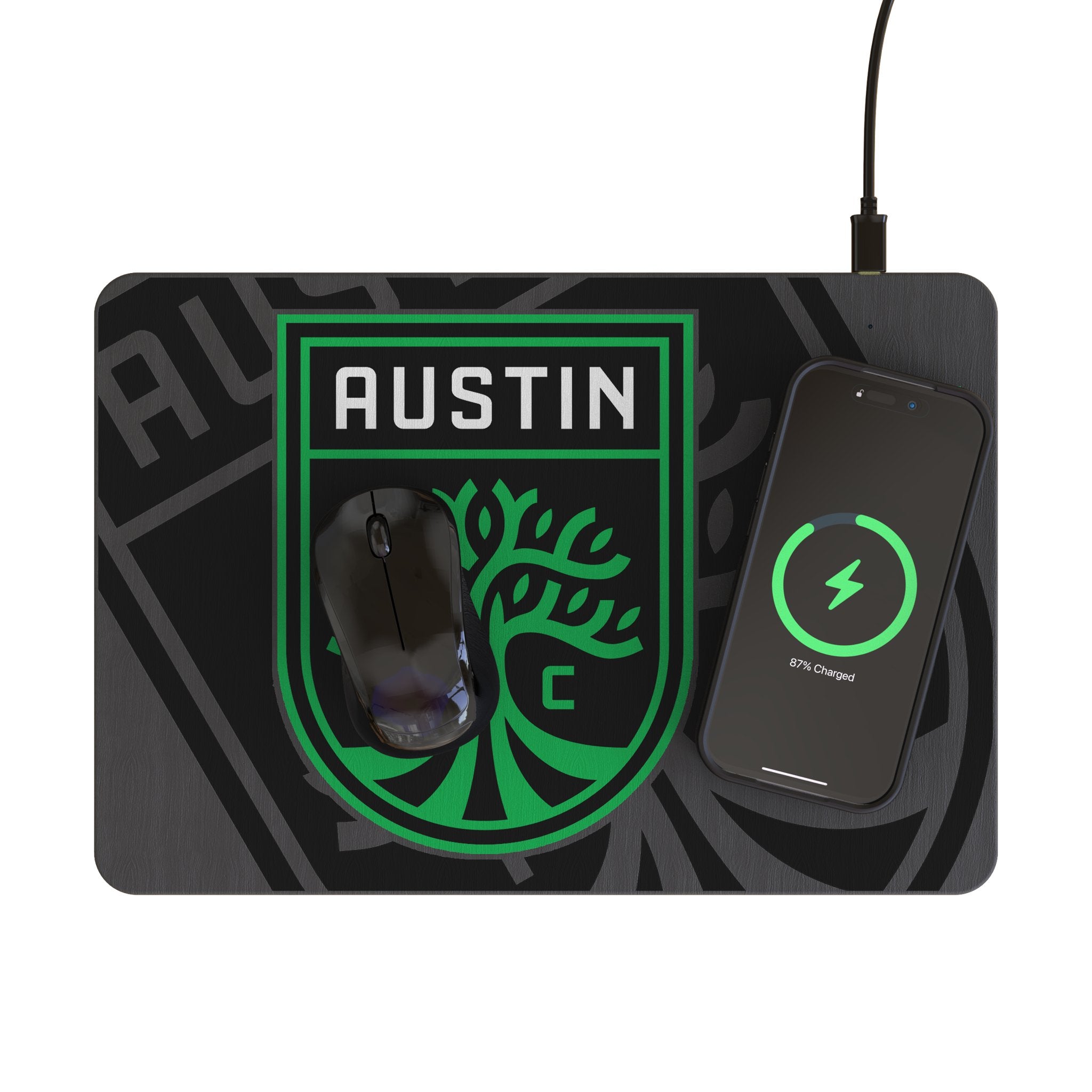 Austin FC Monocolor Tilt 15W Fast Wireless Charger & Mouse Pad - Perfect for Office, Gaming & Home Desk Setup