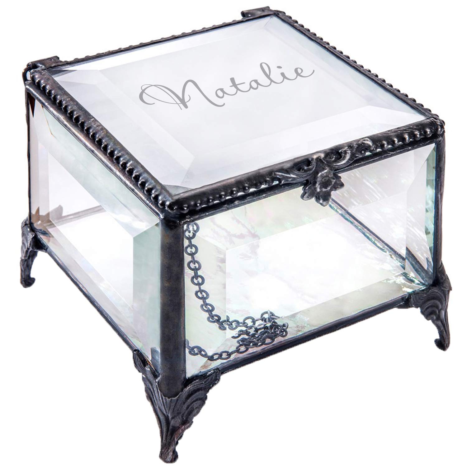 Personalized Glass Jewelry Box - Vintage Keepsake Gift for Women, Home Decor & Storage