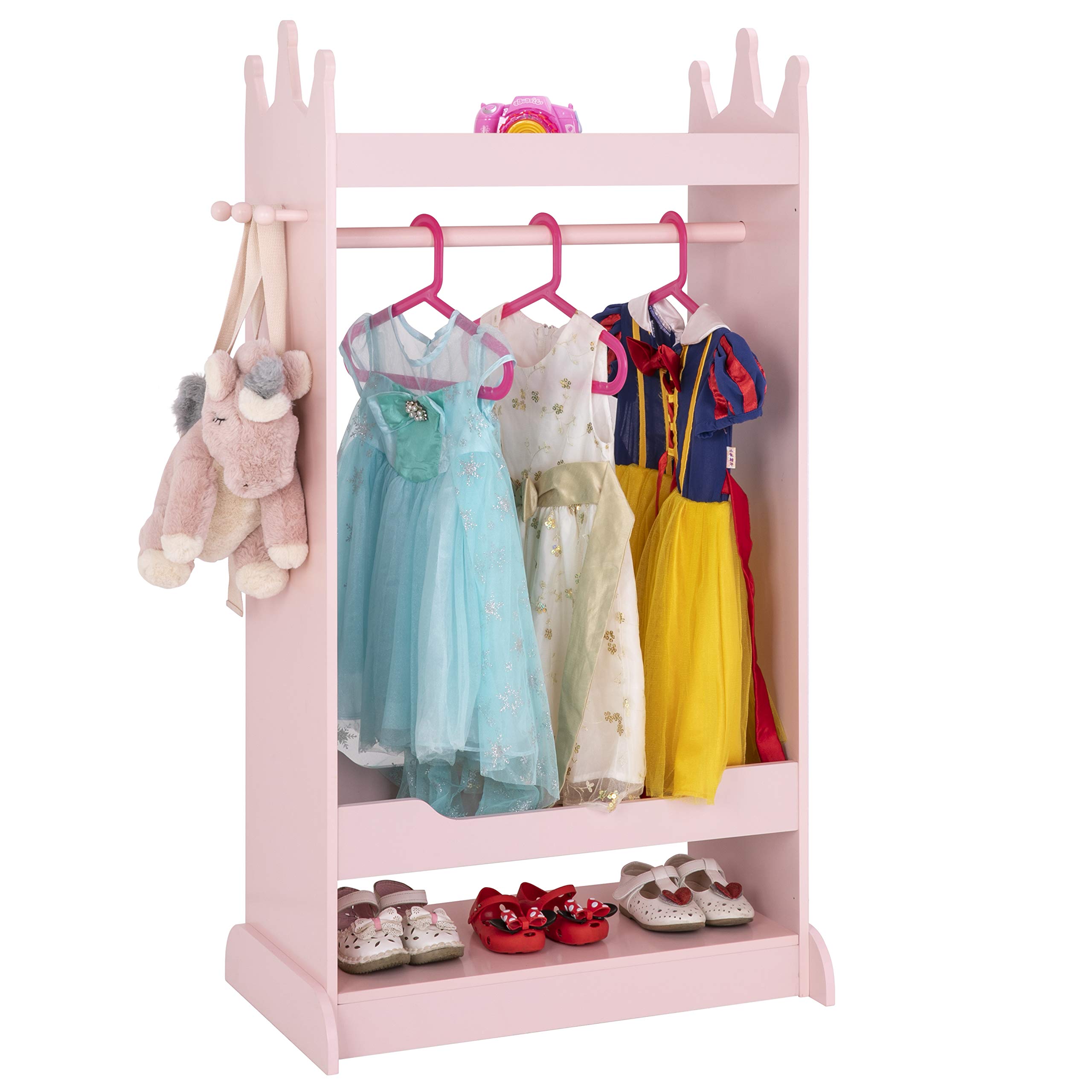 UTEX Kids Dress Up Storage with Mirror - Pink Costume Wardrobe & Hanging Armoire Closet for Girls | Pretend Play Storage Organizer for Dress-Up Clothes, Accessories & Toys | Perfect for Bedroom, Playroom & Nursery Organization