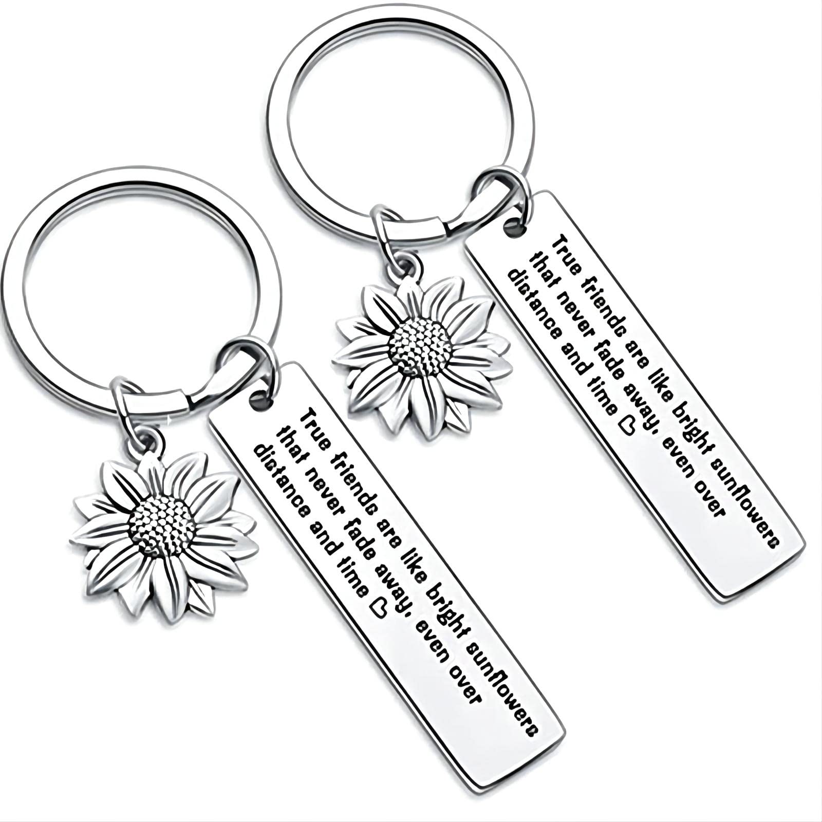 Sunflower Friendship Jewelry Keychain - Inspirational Long Distance Gift for College Students - Perfect for Graduation, Going Away Presents & Best Friend Keepsakes