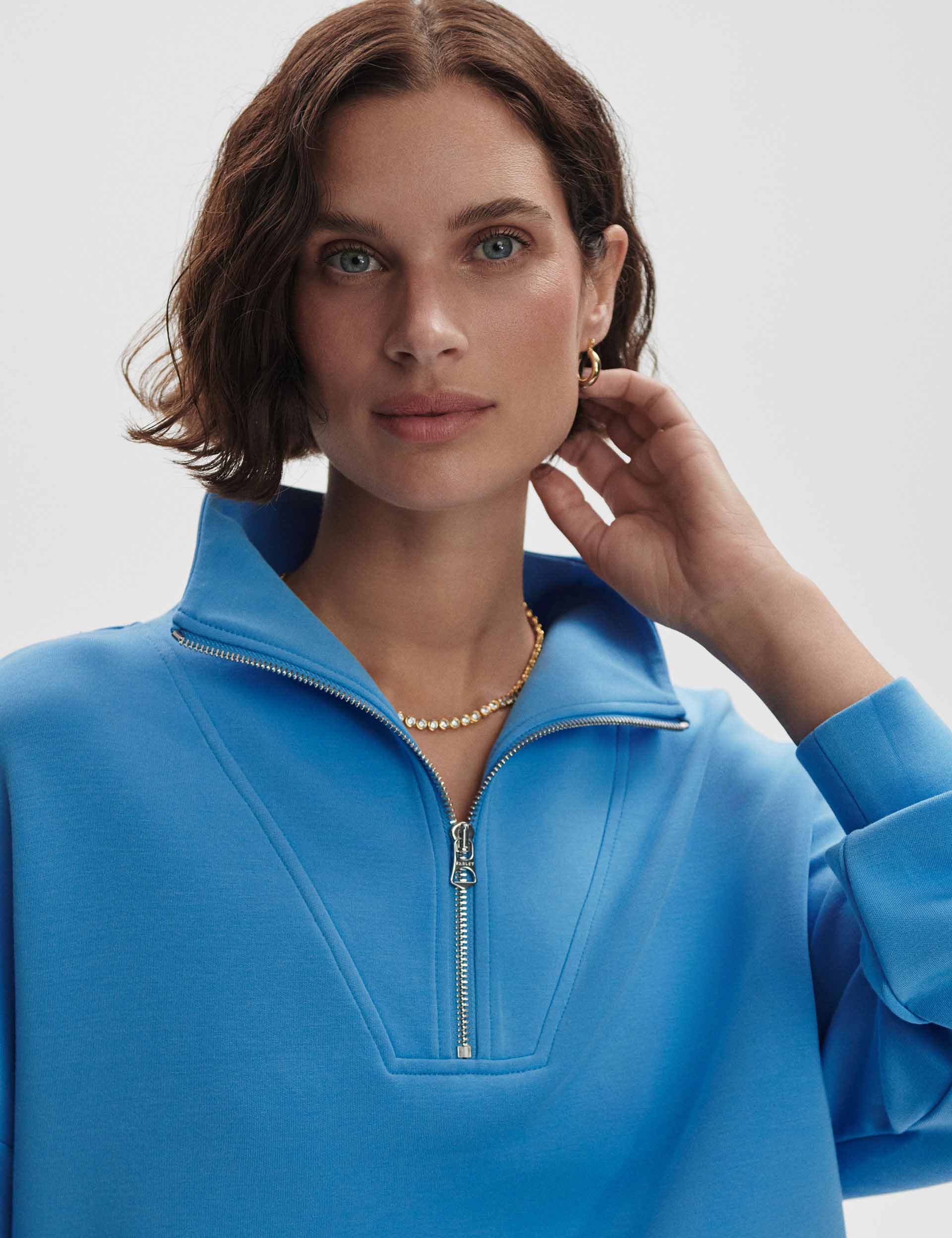 Hawley Half Zip Sweatshirt for Men - Soft Cotton Pullover Hoodie in Azure Blue | Casual Wear, Outdoor Activities & Gym Workouts