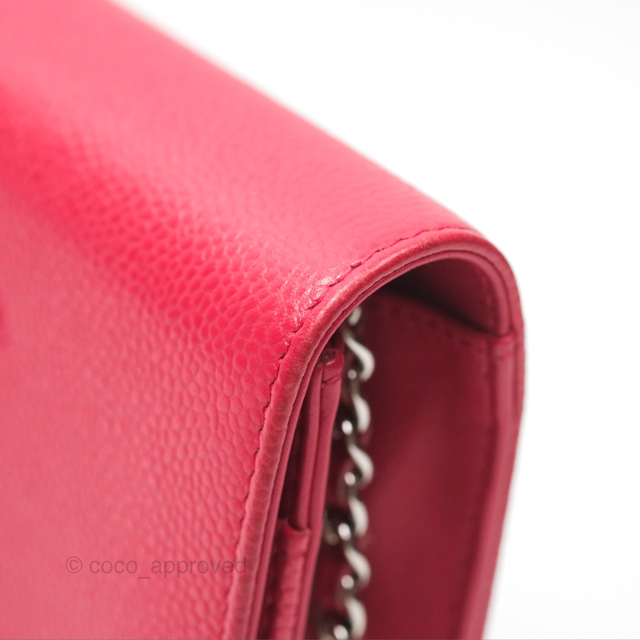 Chanel CC Wallet On Chain WOC in Dark Pink Caviar Leather with Silver Hardware - Perfect for Evening Events, Parties & Luxury Fashion Accessories