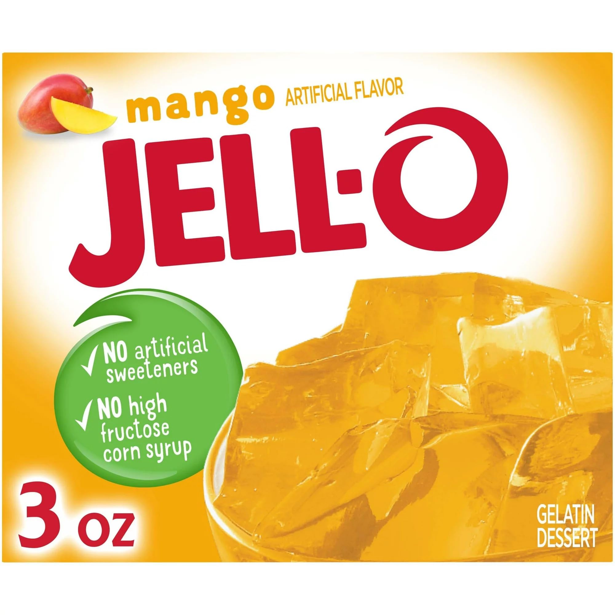 Jell-O Gelatin Snacks - Mango Flavor, 3-Ounce Box (Pack of 6) | Delicious Fruit-Flavored Dessert for Kids & Adults | Perfect for Lunchboxes, Parties, and Quick Snacks
