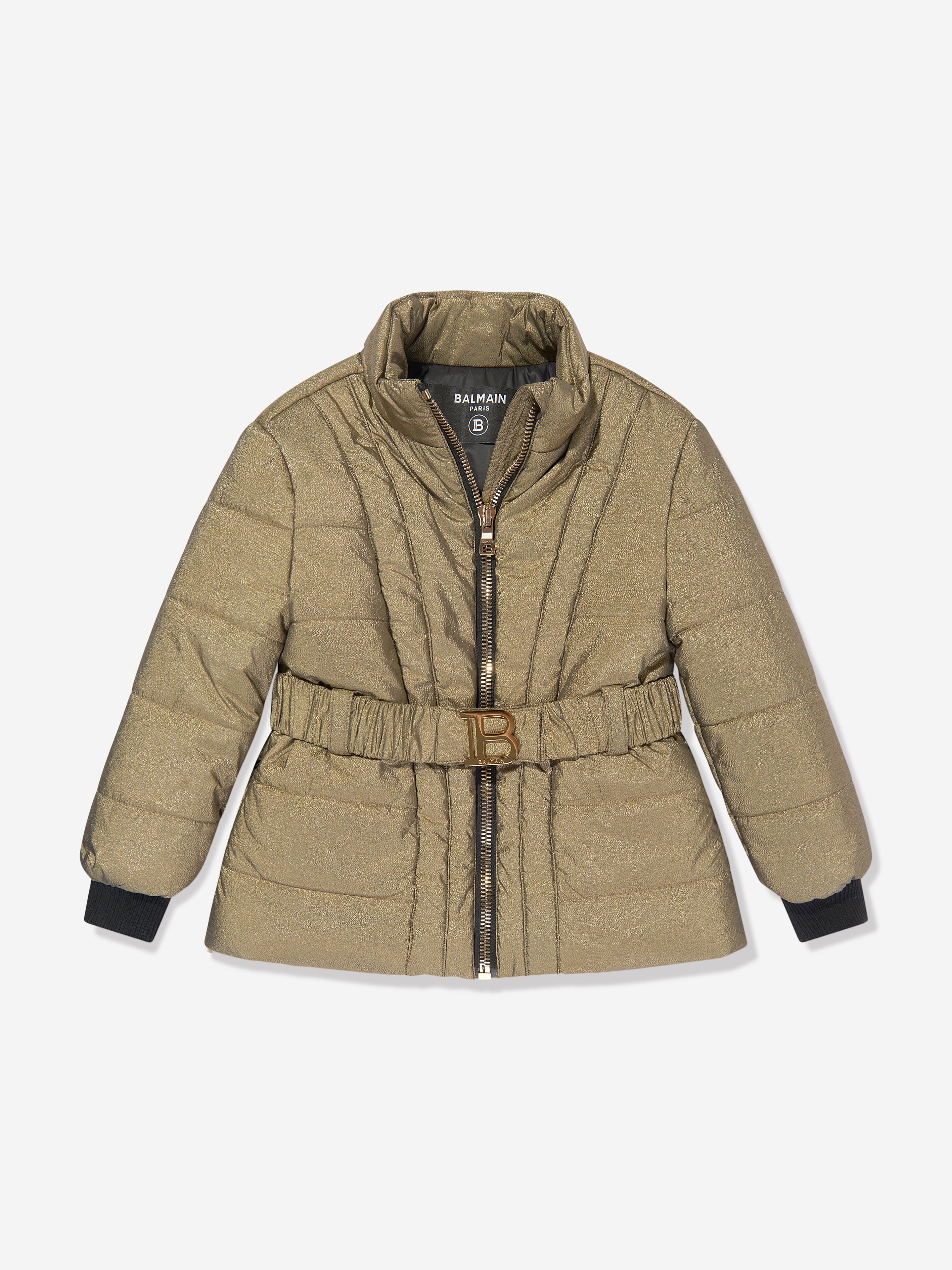 Balmain Girls Gold Puffer Jacket - Warm Winter Coat for Kids, Stylish Outerwear for School & Outdoor Activities