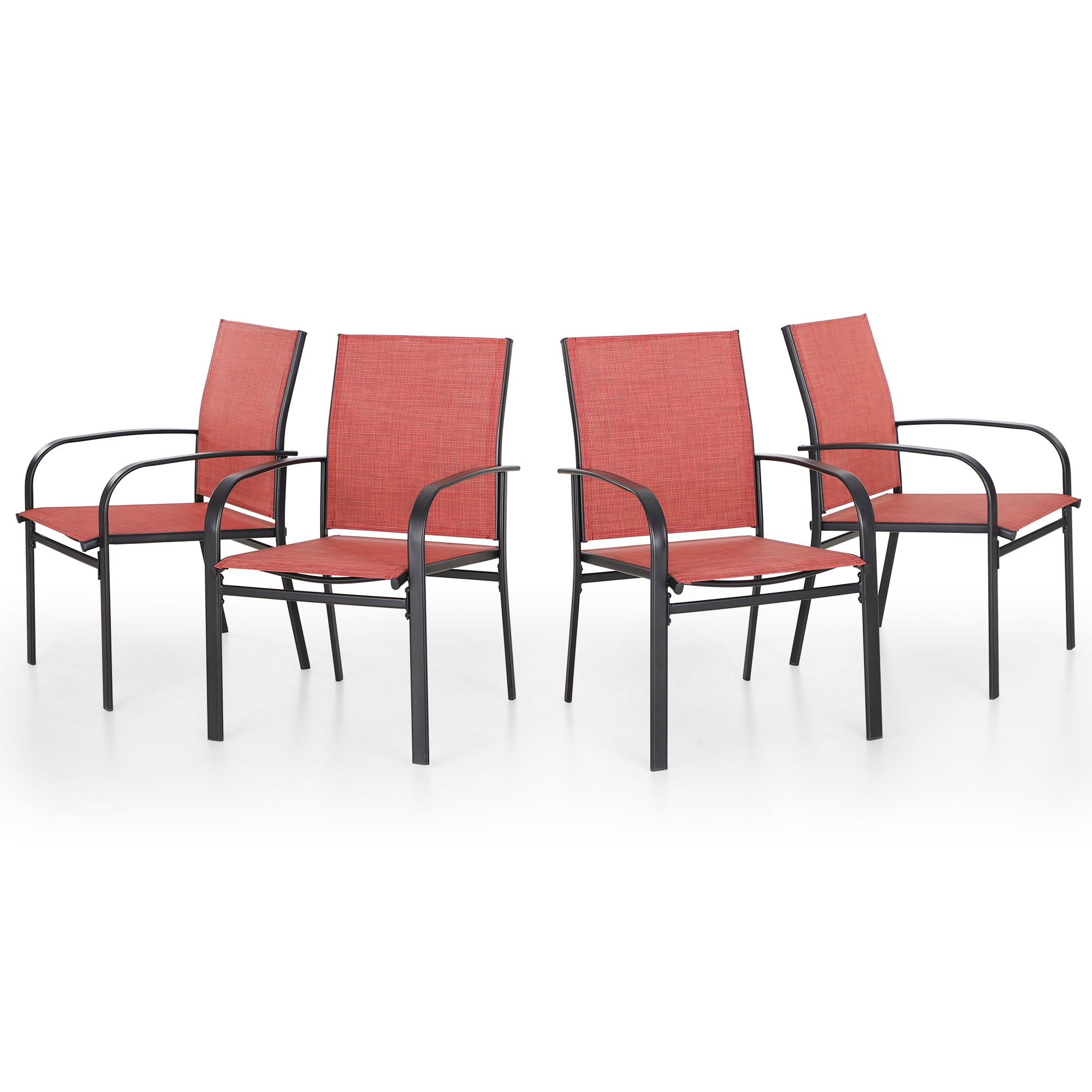 4-Piece Red Textilene Patio Dining Chairs Set with Armrests - Outdoor Furniture for Backyard, Deck, Poolside & Garden Dining