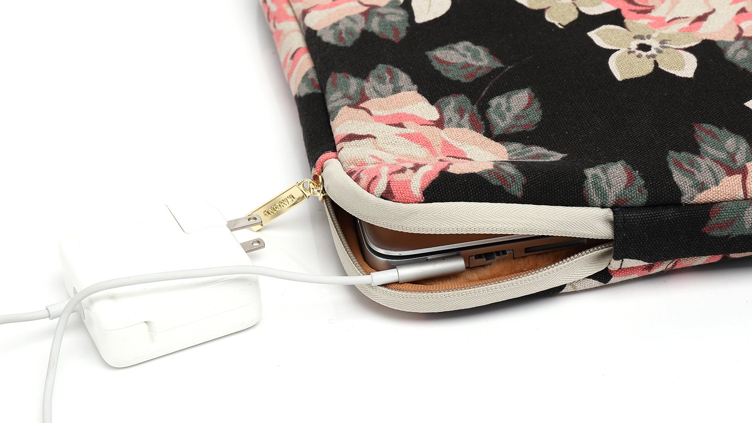KAYOND 15.6 Inch Water-resistant Canvas Laptop Sleeve for MacBook Air/Pro 15.4, MacBook Pro 16 - Black Rose Pattern, Perfect for Work, Travel, and School