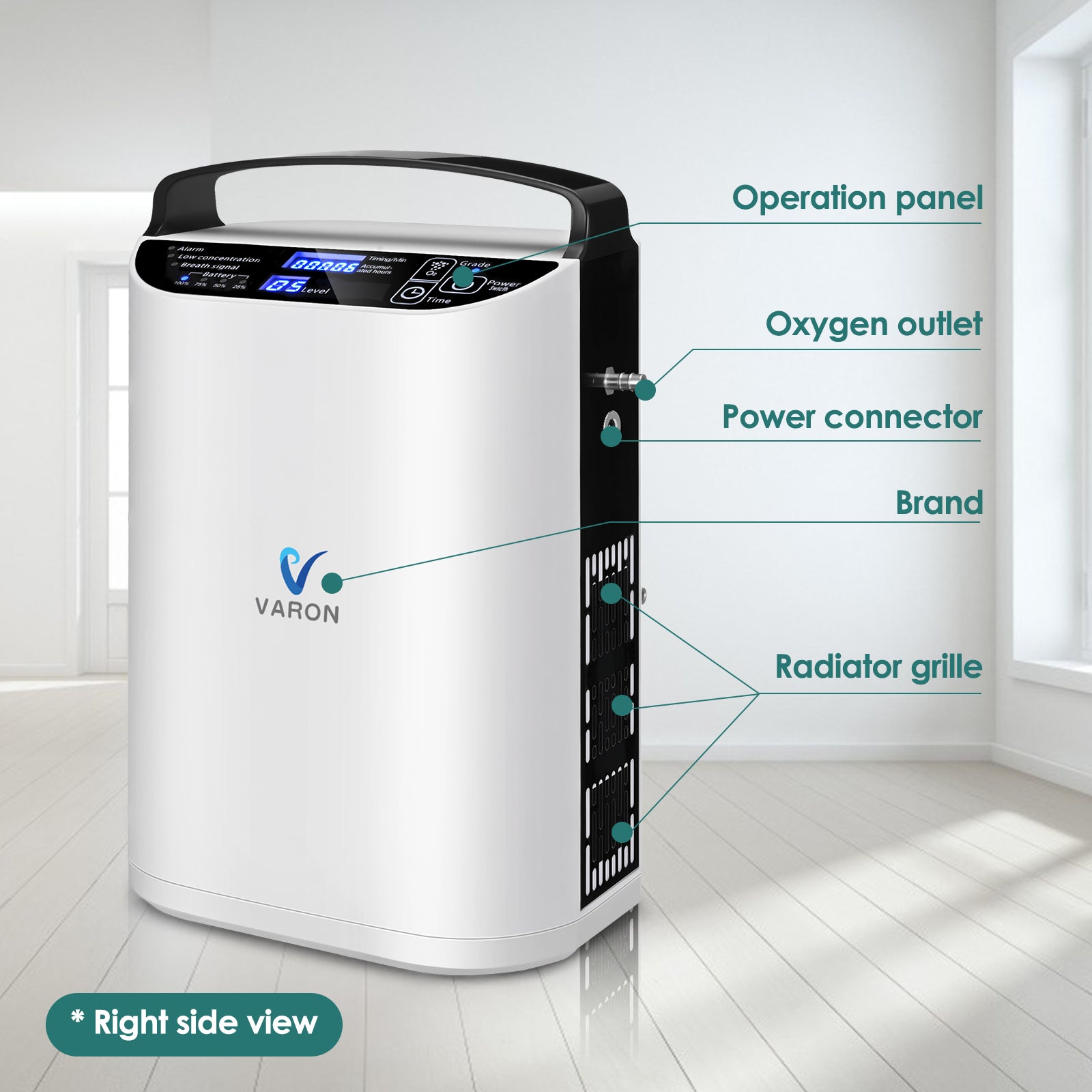 VARON 5L/min Pulse Flow Portable Oxygen Concentrator with 8-Cell Battery - Lightweight Oxygen Machine for Travel, Home & Outdoor Use