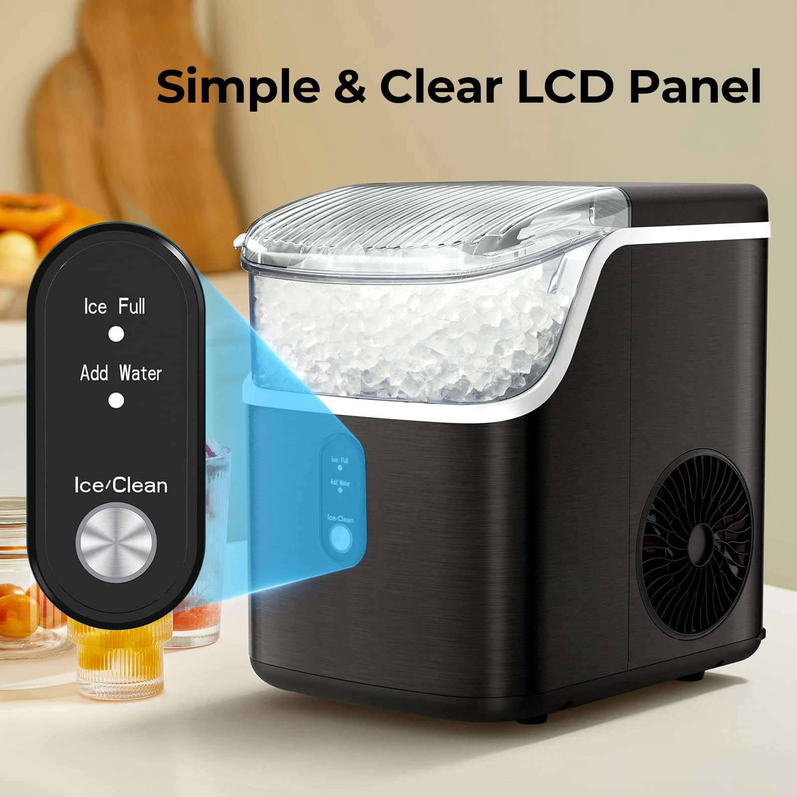 ZAFRO Nugget Ice Maker - 35lbs/Day, Self-Cleaning Countertop Ice Machine with Removable Ice Basket & Scoop (Black) - Perfect for Home, Office, and Commercial Use