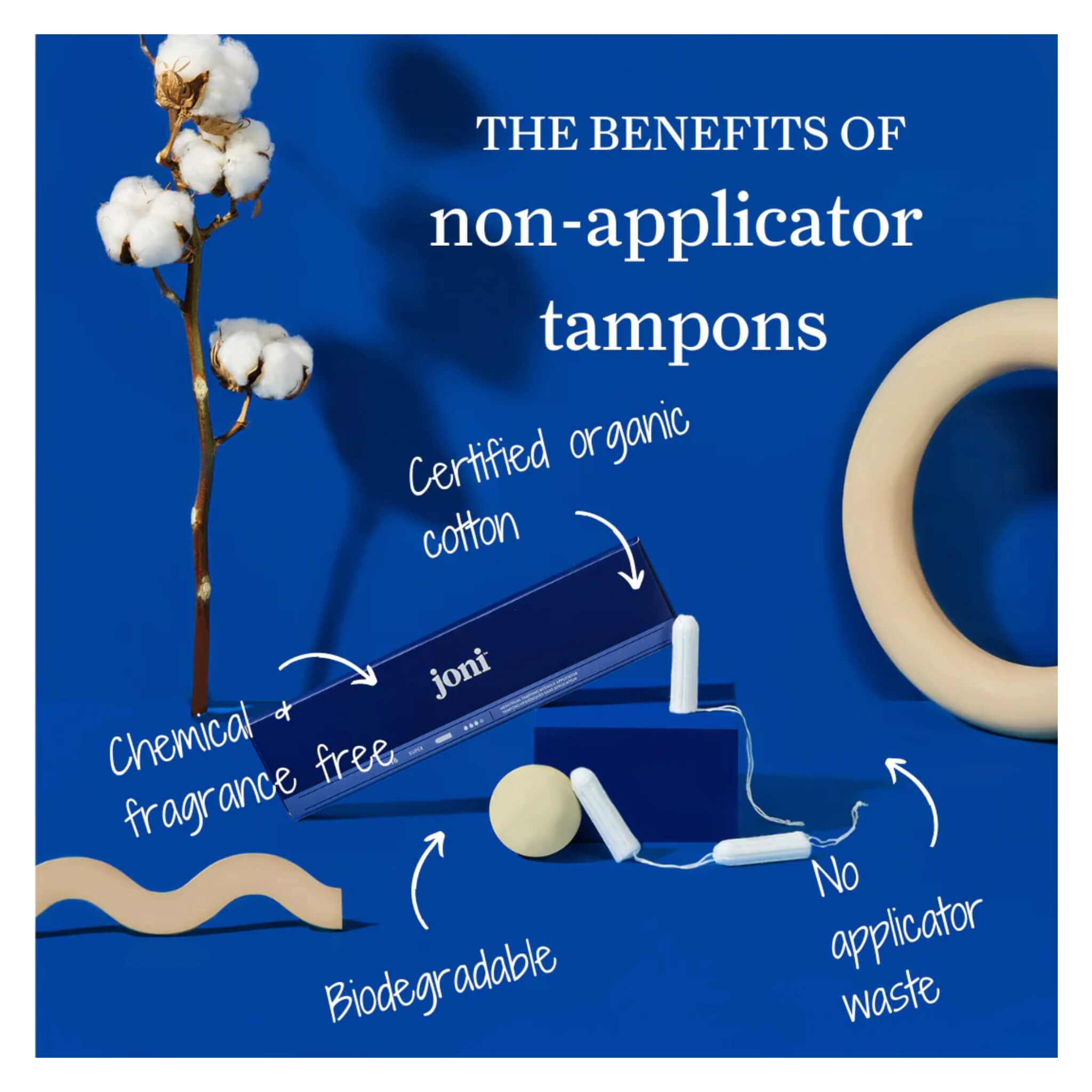 Organic Super Absorbent Non-Applicator Tampons - 50 Count, Unscented Cotton Tampons for Women, Comfortable & Leak-Proof Protection | Perfect for Swimming, Sports & Active Lifestyles