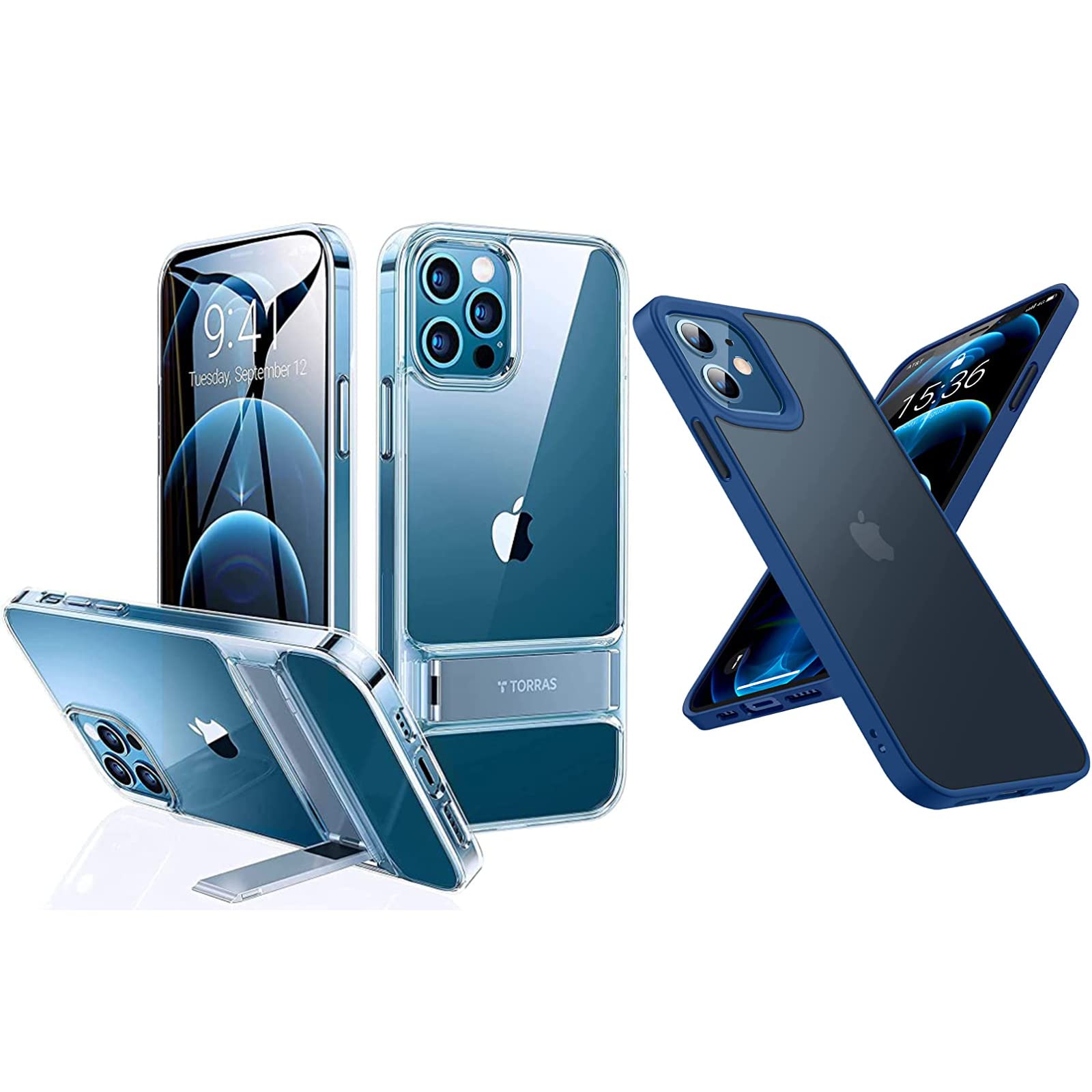TORRAS Shockproof iPhone 12 Case with Kickstand - Slim Protective Cover for iPhone 12/12 Pro - Perfect for Work, Travel & Outdoor Activities