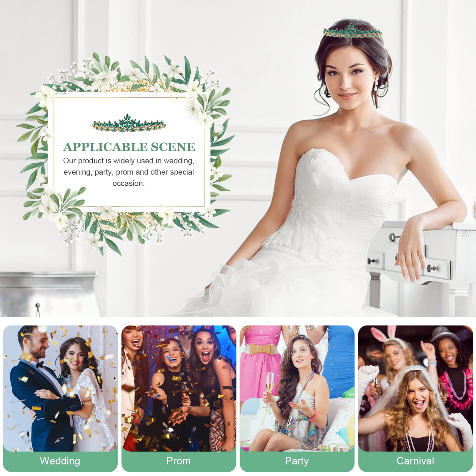 Uonlytech Princess Crown Hair Accessories for Girls & Brides - Green Wedding Tiara, Alloy Bridal Headdress & Hair Decorations | Perfect for Prom, Pageants & Special Occasions