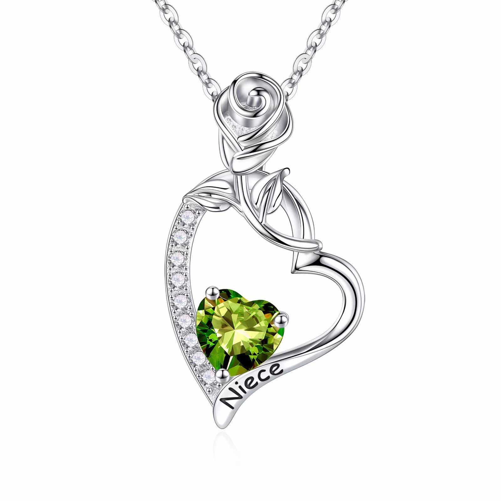 925 Sterling Silver Rose Love Heart Birthstone Necklace for Aunt & Niece - Personalized Birthstone Jewelry Gift for Mother's Day, Valentine's Day, Christmas & Birthday | Perfect for Special Occasions & Heartfelt Moments