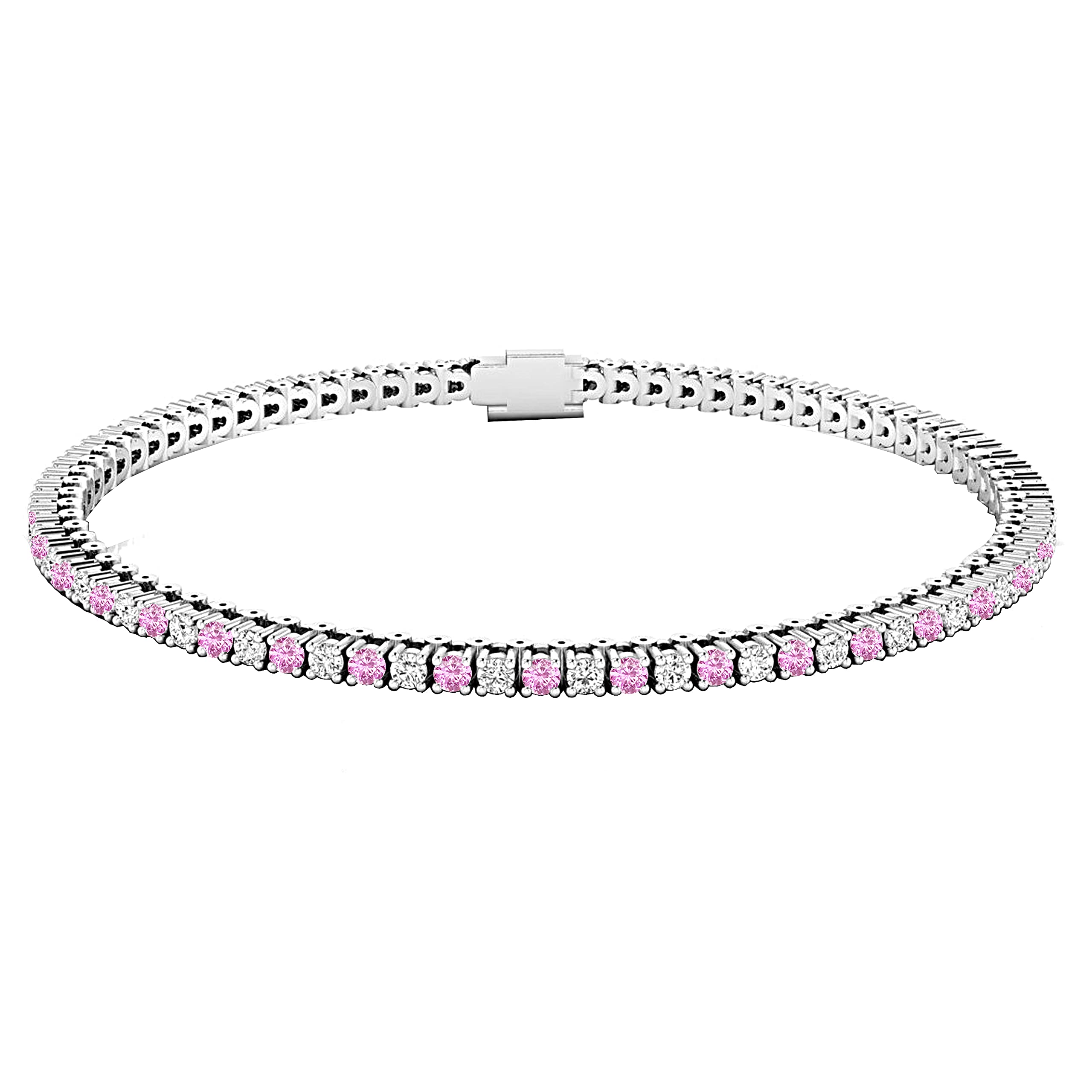 Dazzlingrock 14K Solid White Gold Pink Sapphire & Diamond Tennis Bracelet for Women | Round Cut Genuine Gemstones | Elegant Gift for Anniversary, Wedding, or Special Occasion