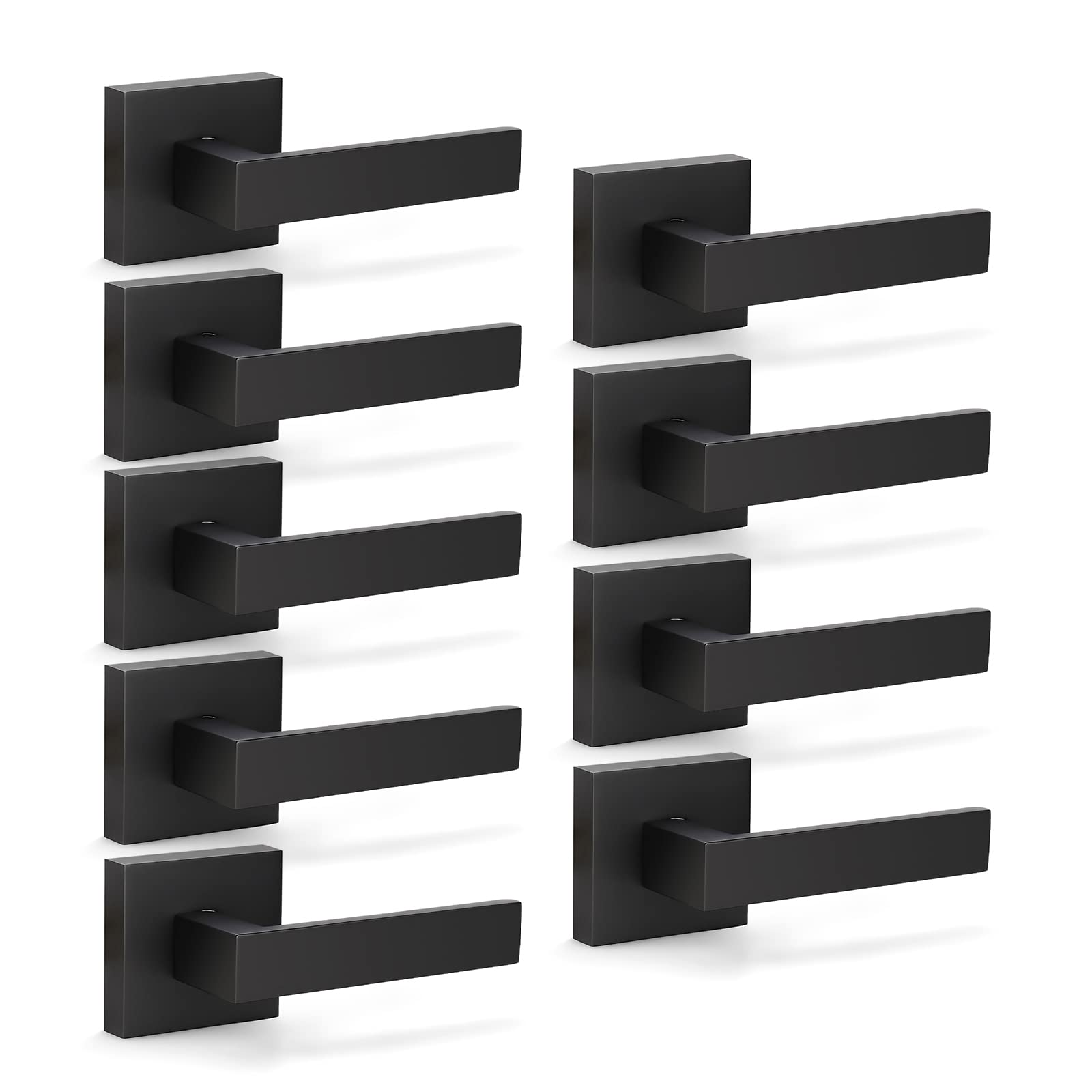 KNOBWELL 9-Pack Matte Black Door Levers - Single Sided for Interior Doors