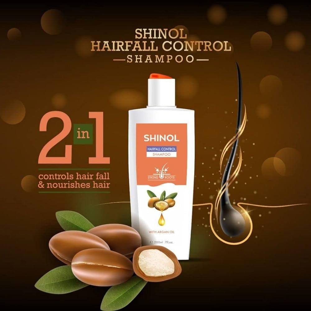 Shinol Hair Fall Control Shampoo for Men & Women - 200ml (Pack of 2) - Reduces Hair Loss & Promotes Hair Growth - For Daily Use on Dry, Damaged & Thinning Hair