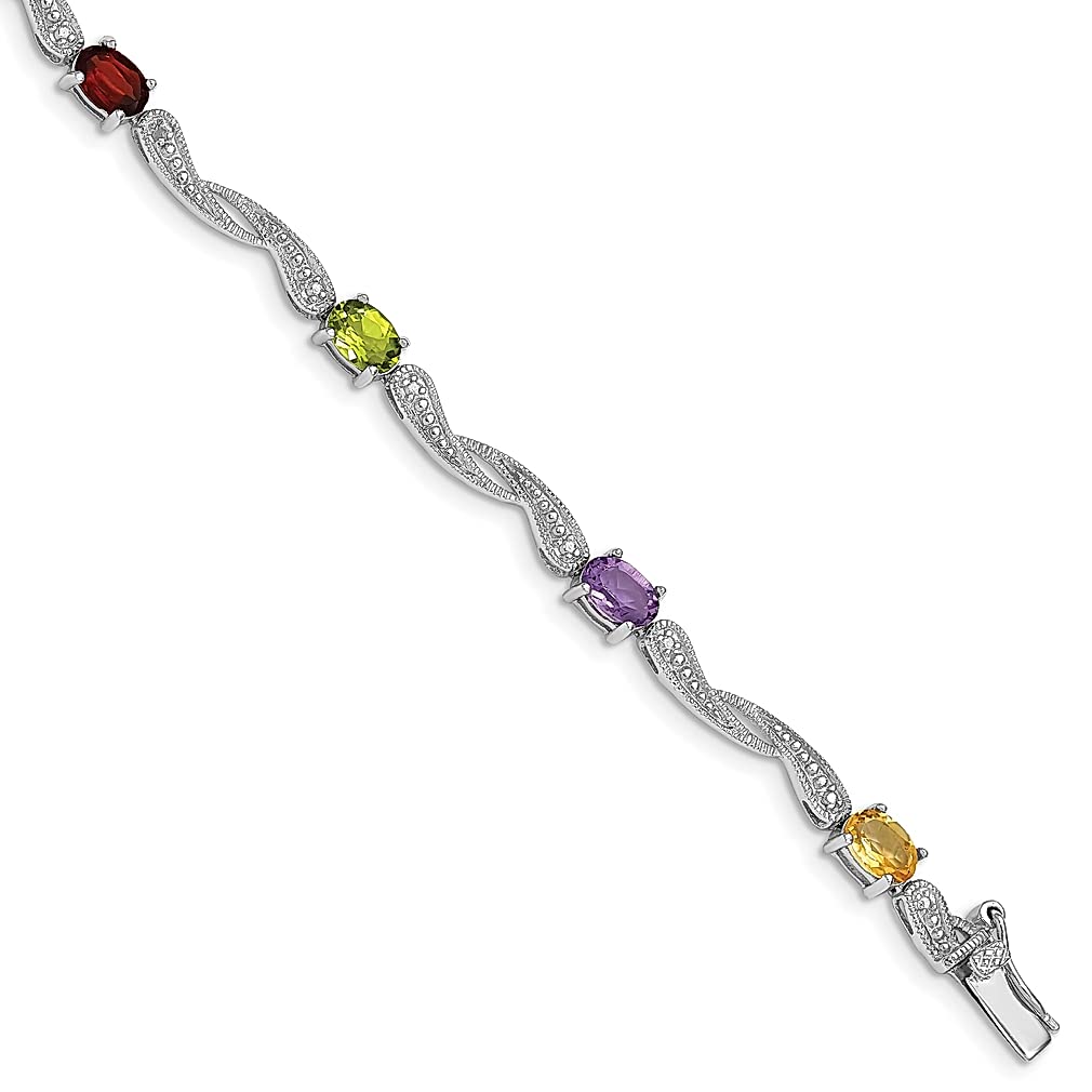 925 Sterling Silver Diamond & Multi-Color Gemstone Bracelet for Women | Elegant Fine Jewelry Gift for Her | Perfect for Anniversaries, Birthdays & Special Occasions