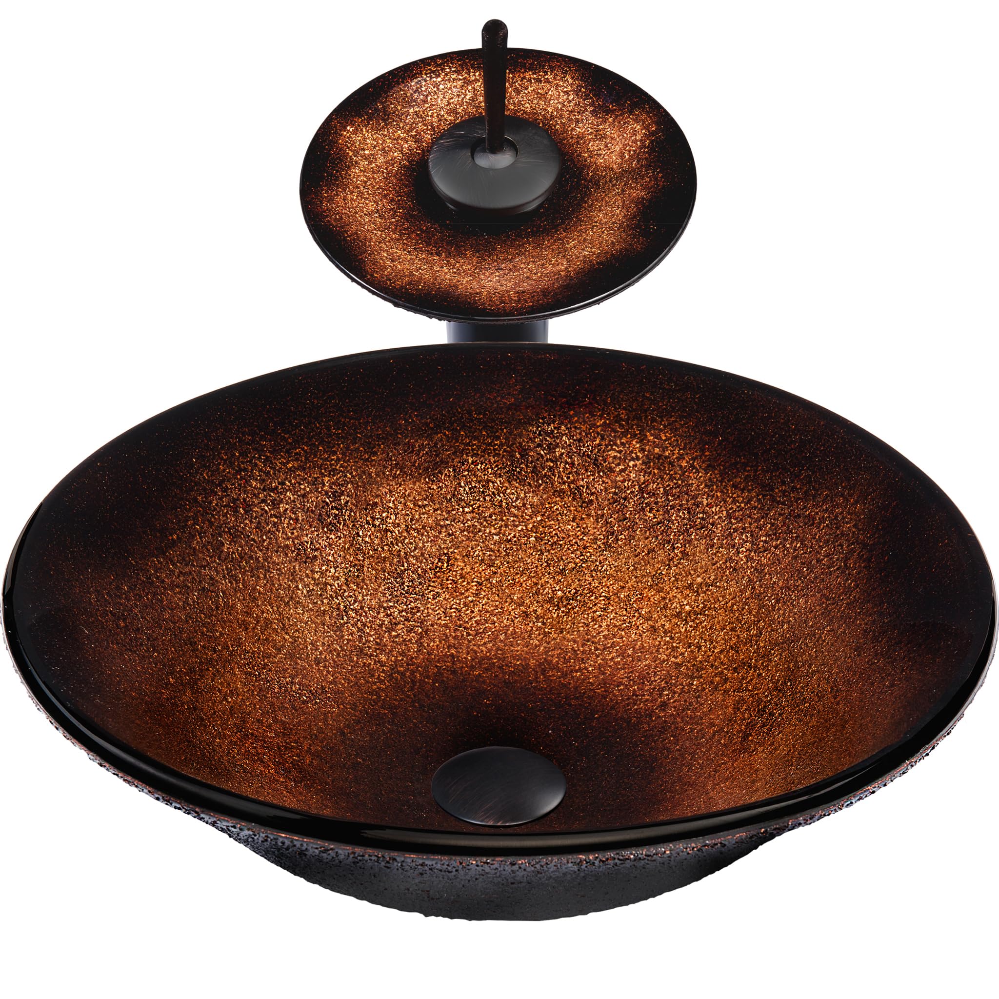 Novatto SANGUINELLO Glass Vessel Bathroom Sink Set - Oil Rubbed Bronze Finish - Modern Above Counter Bathroom Vanity Sink for Powder Room, Master Bath & Guest Bathroom Decor